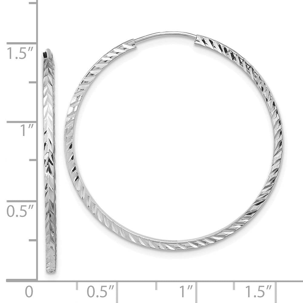 14K White Gold Diamond-Cut Square Tube Endless Hoop Earrings for Women - Elegant & Timeless Jewelry for Everyday Wear, Parties & Special Occasions