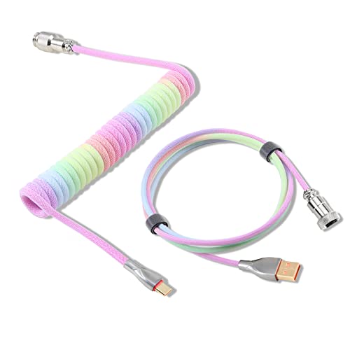 Premium Custom Coiled USB C Cable for Gaming Keyboards - Double-Sleeved Mechanical Keyboard Cable with Slim Detachable Metal Aviator Connector (1.8M USB-C to USB-A) - Perfect for Esports, Mechanical Keyboard Enthusiasts & PC Gaming Setups