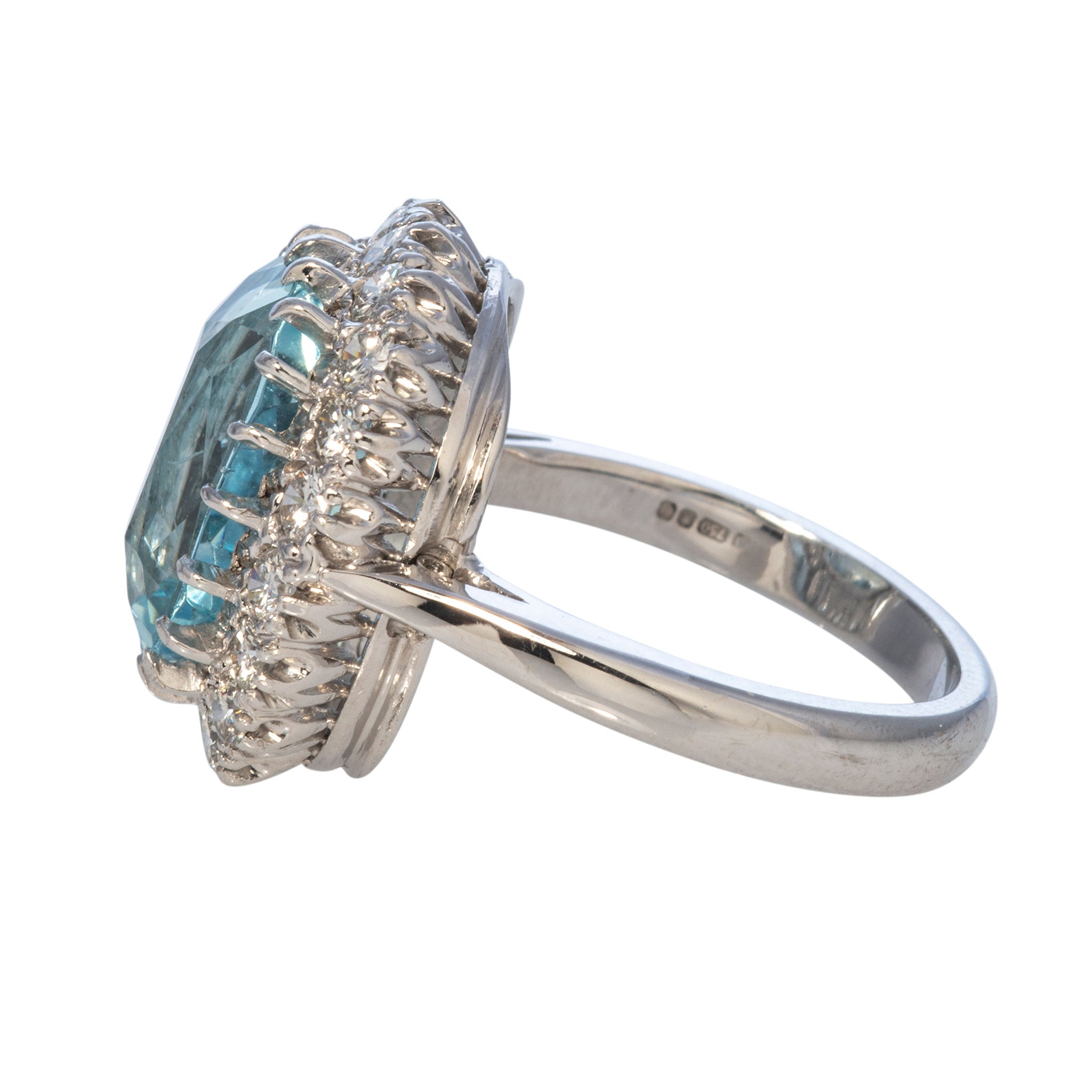 Vintage 6.75 Carat Total Weight Aquamarine & 1 Carat Diamond Cluster 18K Gold Ring for Women - Perfect for Engagement, Anniversary & Special Occasion Gifts