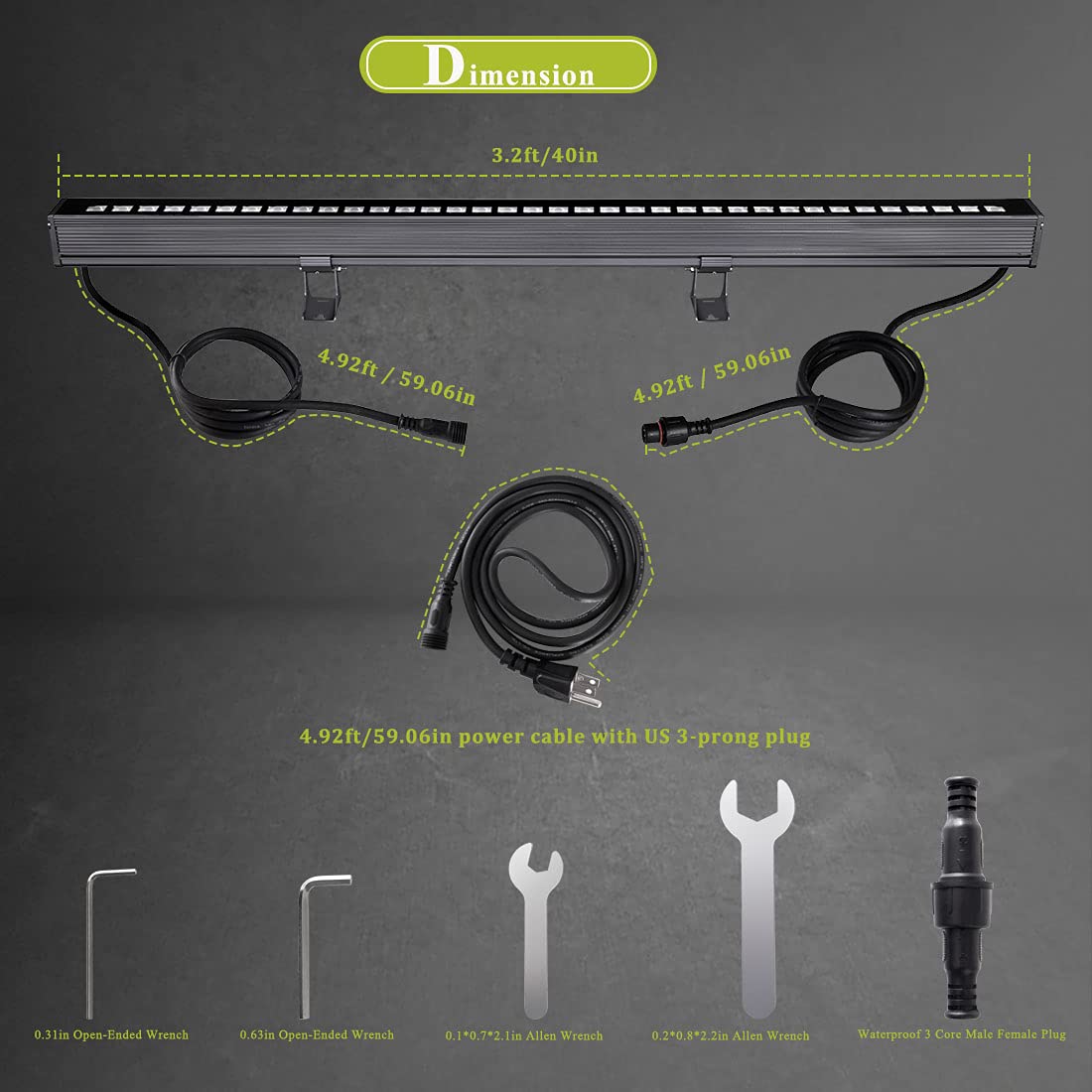 Upgraded 3.2ft/40 Linkable 108W RGBW Wall Washer LED Lights with RF Remote & Switch Control - 120V, Dimmable, 10x60° Beam Angle, 11 Lighting Modes & Timer Function - Perfect for Home Theater, Stage Lighting, and Architectural Accent Lighting