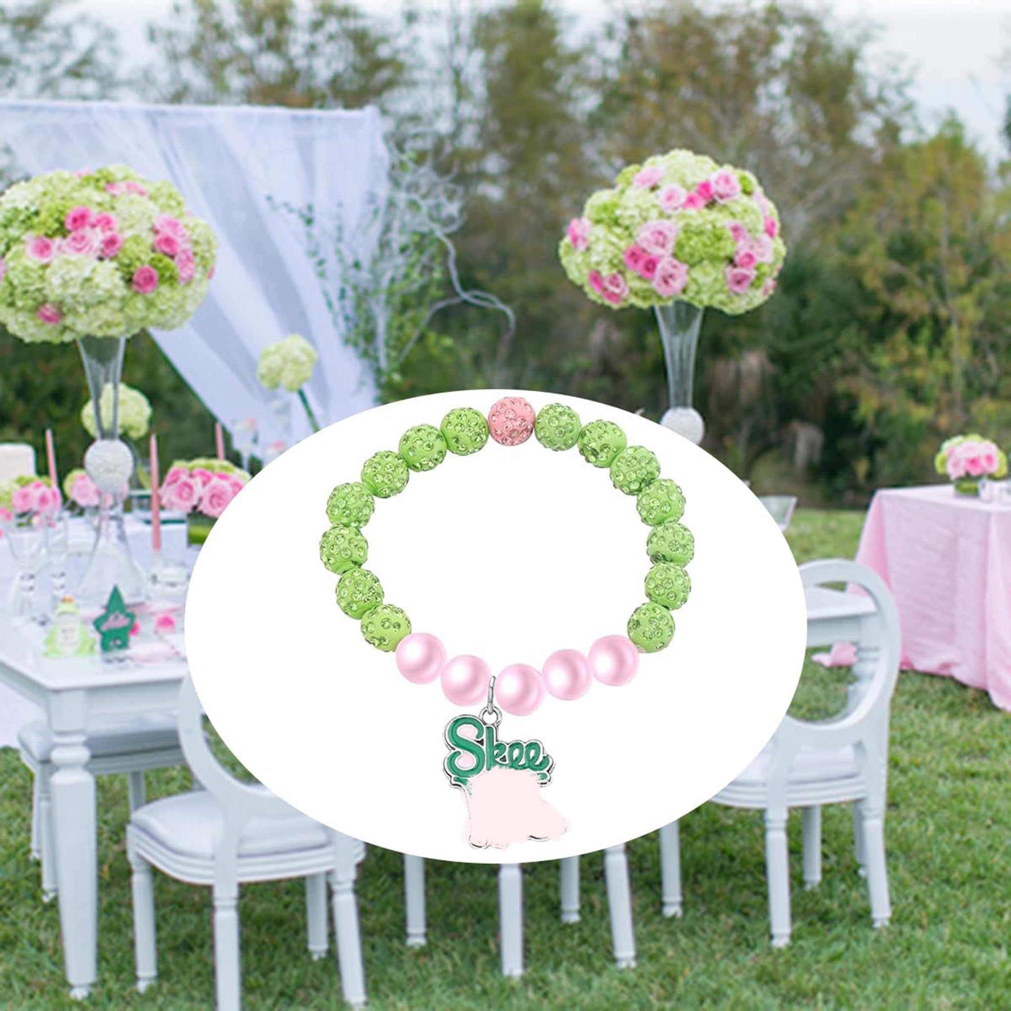 POTIY Sorority Graduation Gift - Pink and Green Beaded Bracelet for Women | Sisterhood Jewelry, College Graduation Accessories | Perfect for Greek Life Events, Graduation Parties & Sister Gifts