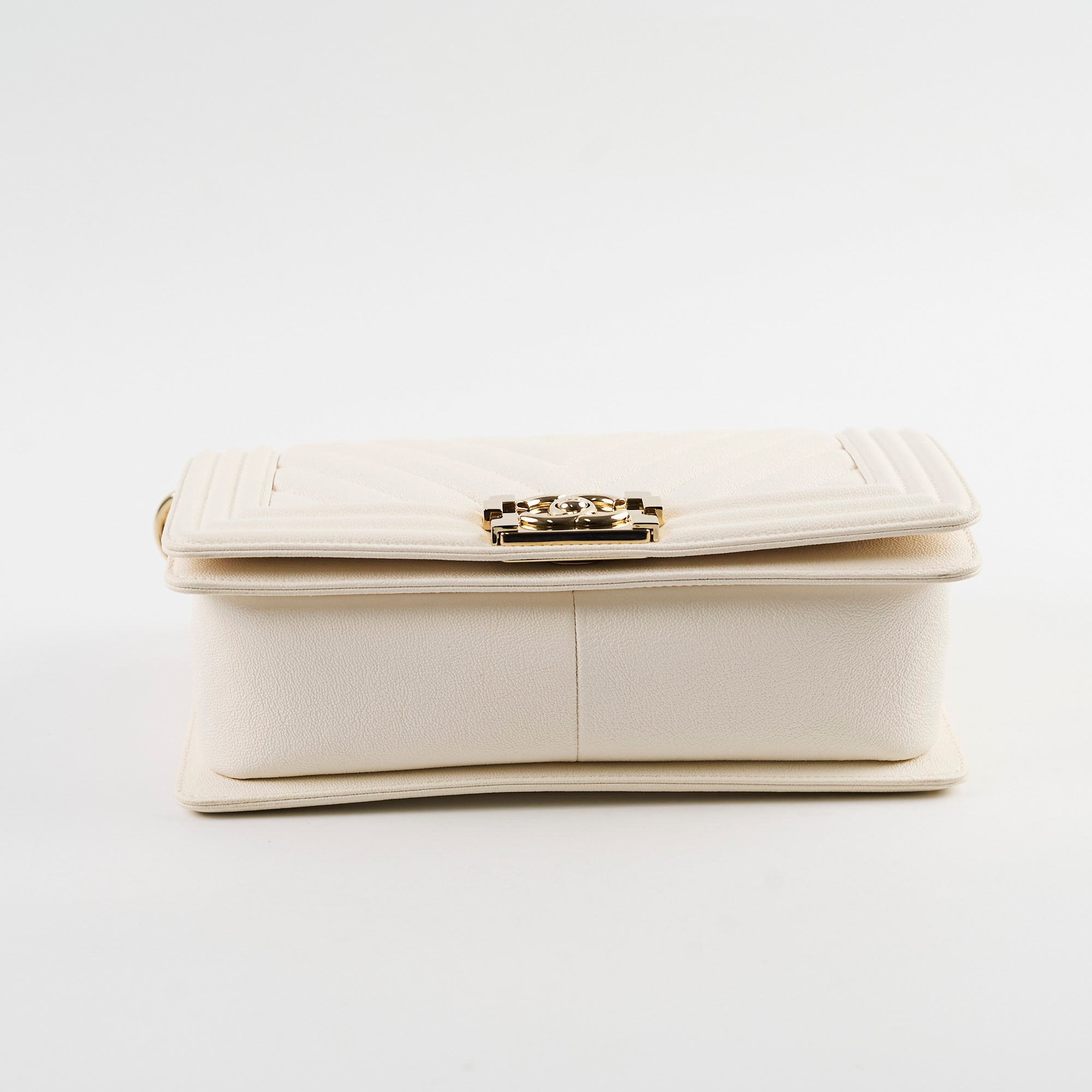 Chanel Old Medium Boy Chevron White Caviar Leather Handbag - Series 29 | Luxury Designer Crossbody Bag for Women, Perfect for Date Night & Special Occasions