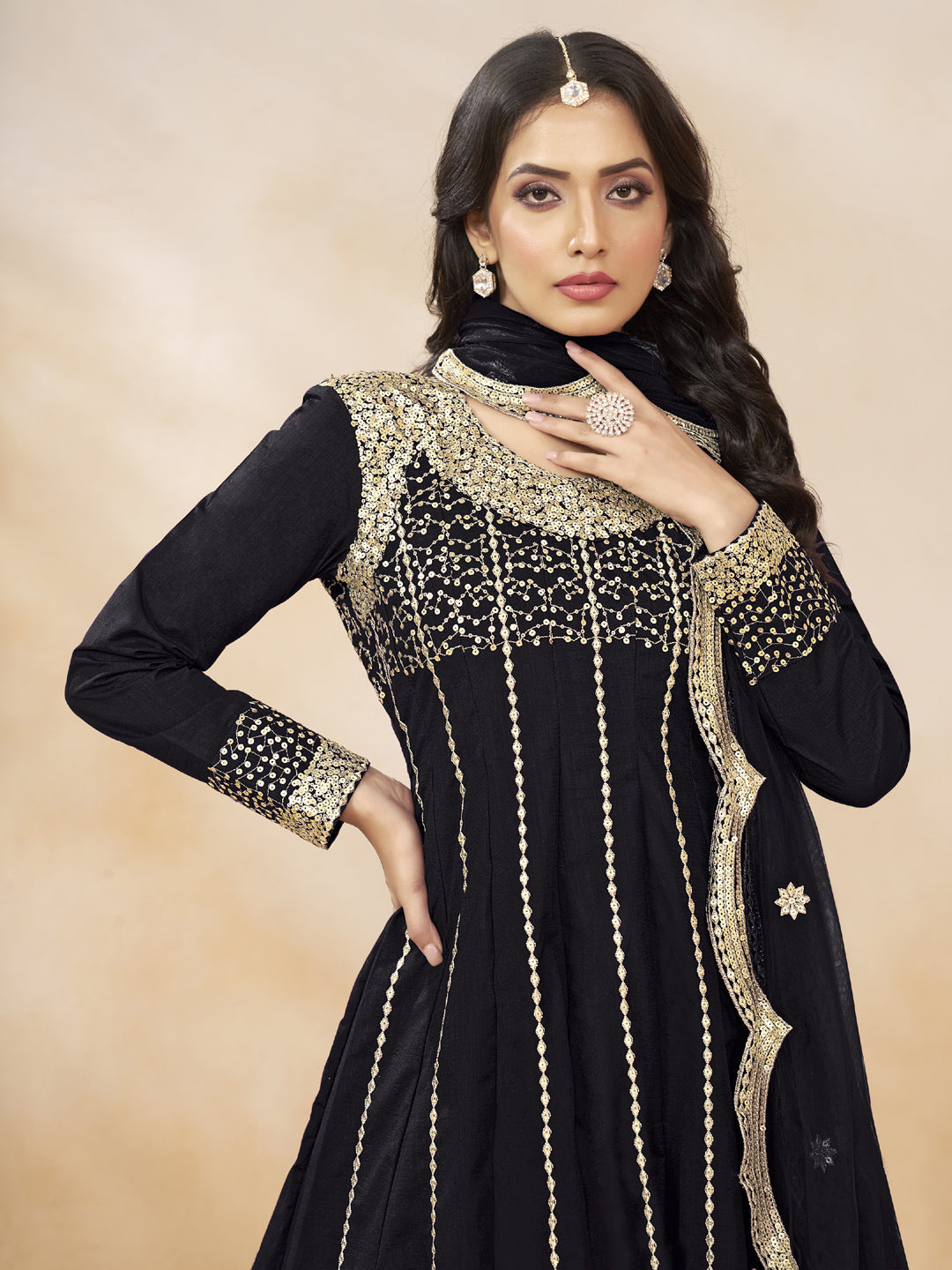 Elegant Black Designer Semi-Stitched Patiyala Dress with Heavy Sequins Embroidery - Perfect for Weddings, Parties & Festive Occasions