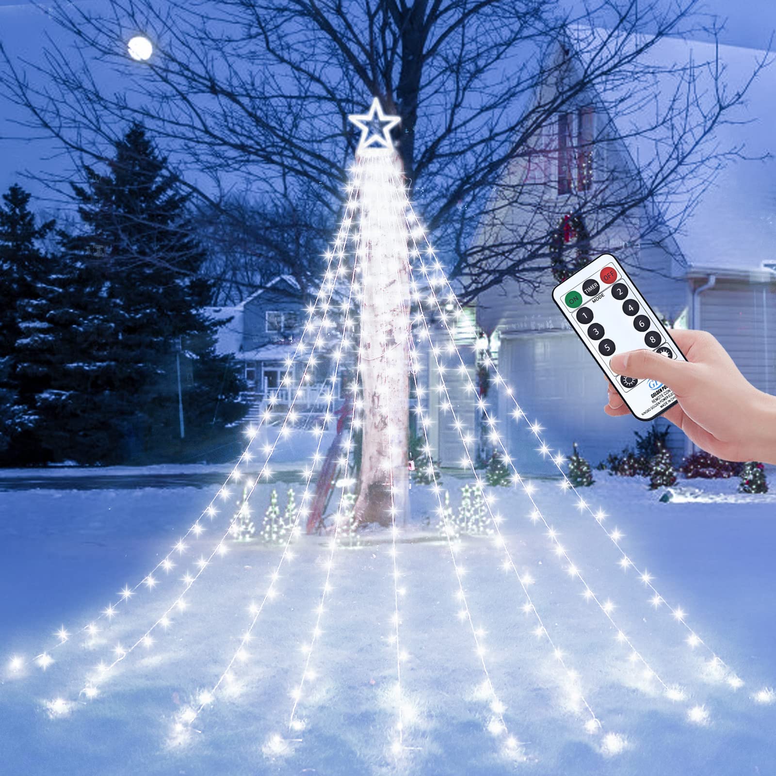 Decute 320 LED Outdoor Christmas String Lights with Remote - 8 Lighting Modes, Timer & Waterproof Design for Holiday Decor (Cool White) | Perfect for Yard, Garden, Backyard, Wedding & Christmas Tree Decoration