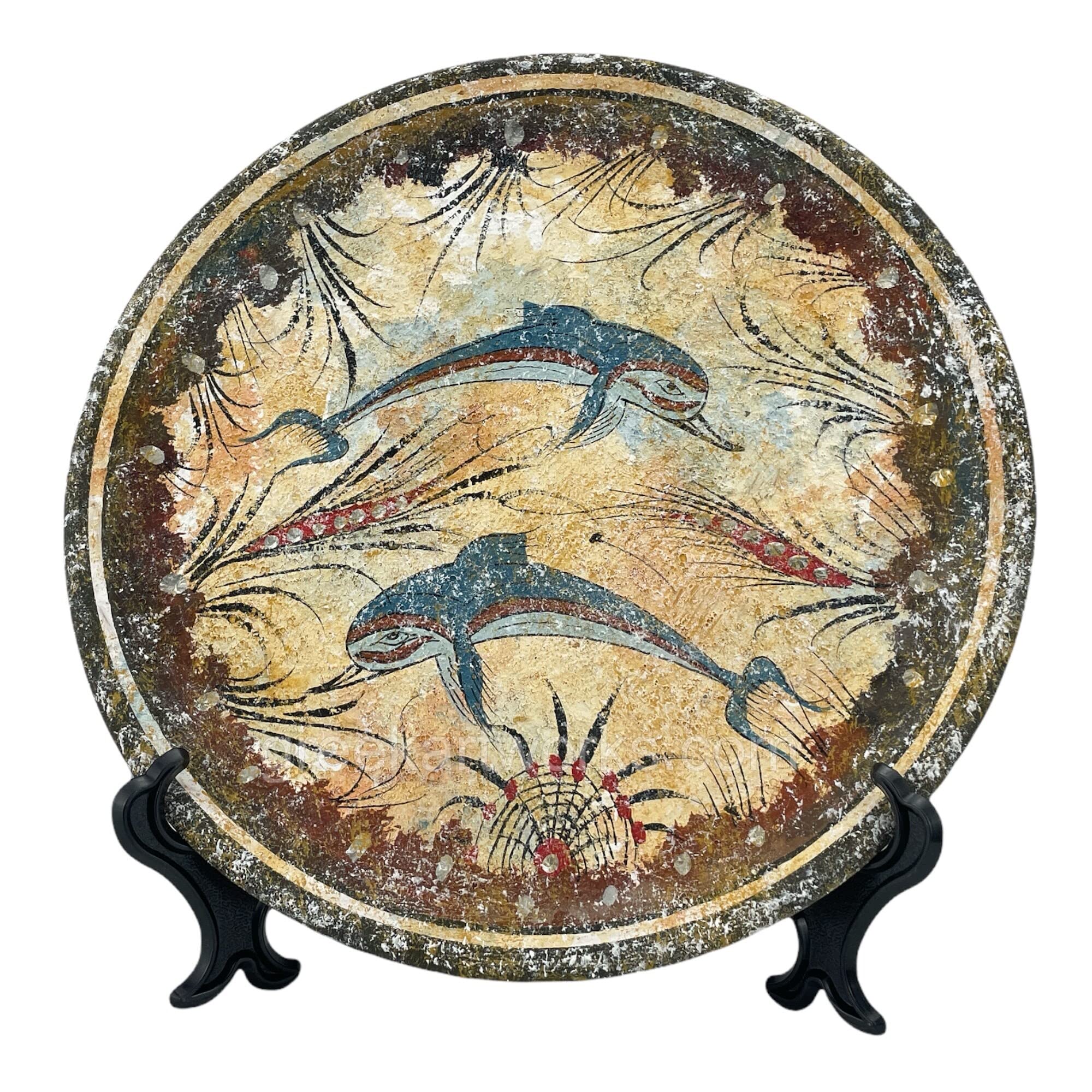 Ancient Greek Minoan Dolphins Knossos Ceramic Plate - Handmade Pottery Art for Home Décor & Wall Display | Perfect for Mediterranean Style Dining Room, Kitchen Decor or Gift