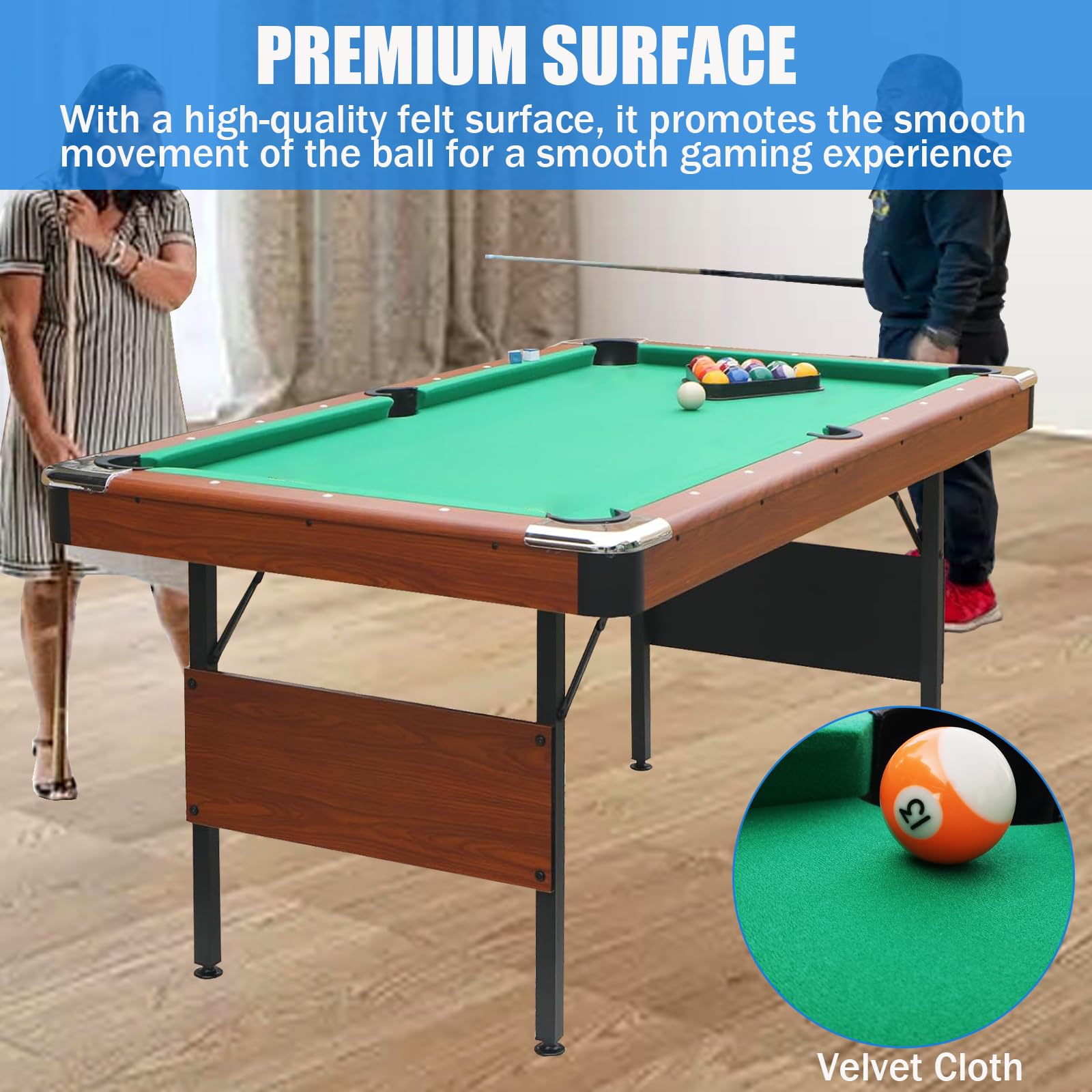 BOSTANA 5.5 ft Foldable Pool Table Set with Balls, Cues, Chalk & Brush - Portable Billiard Table for Home, Game Room, Kids & Adults - Perfect for Family Fun, Parties & Indoor Entertainment