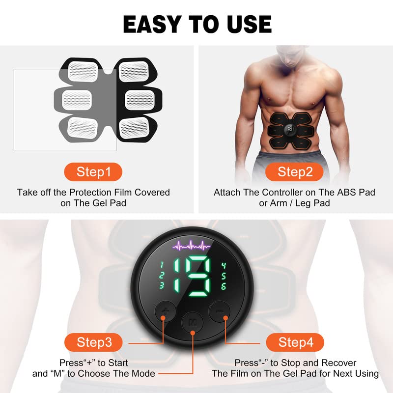 Joinpital ABS Stimulator - USB Rechargeable Ab Machine for Abdomen, Arm & Leg Workouts - Strength Training Equipment for Men & Women - Perfect for Home Gym, Office & Travel Fitness