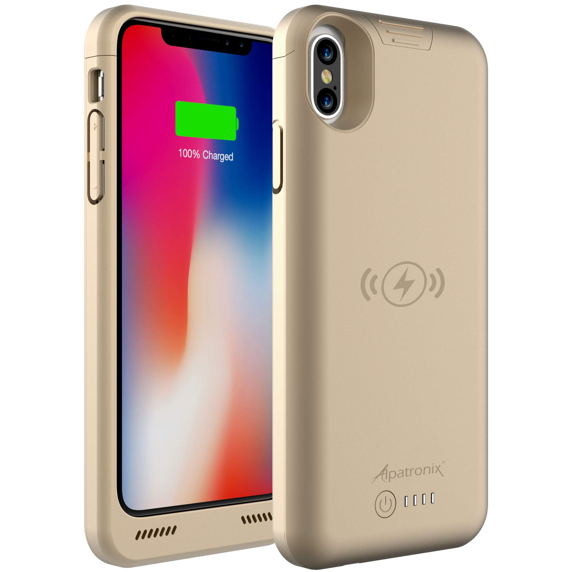 Alpatronix iPhone Xs/X Battery Case - Slim Portable 3000mAh Extended Charger Cover with Wireless Charging, Compatible with iPhone X & iPhone Xs (5.8 Inch) - Gold | Perfect for Travel, Work & Daily Use