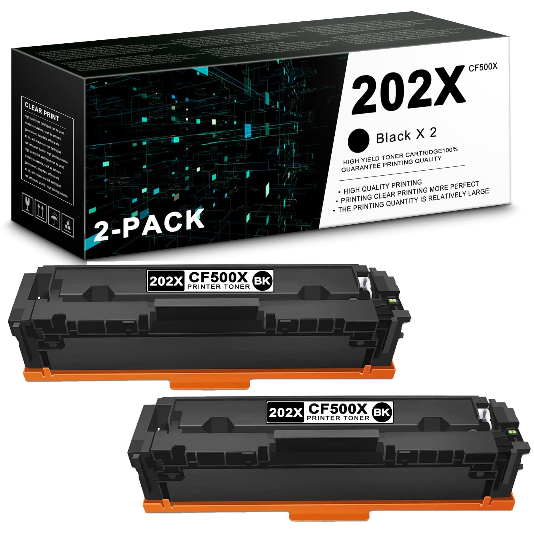 HP CF500X Compatible Toner Cartridge Replacement (2 Black) for HP Color Pro MFP M280nw M281 Series & M254 Series Printers - High Yield Printing for Office & Home Use
