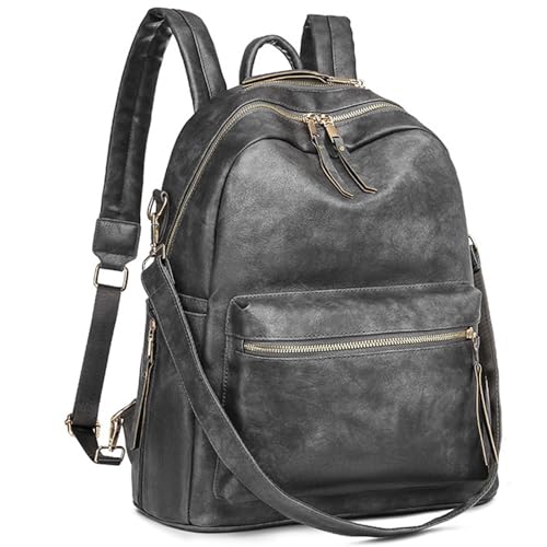 Gray Leather Travel Backpack Purse