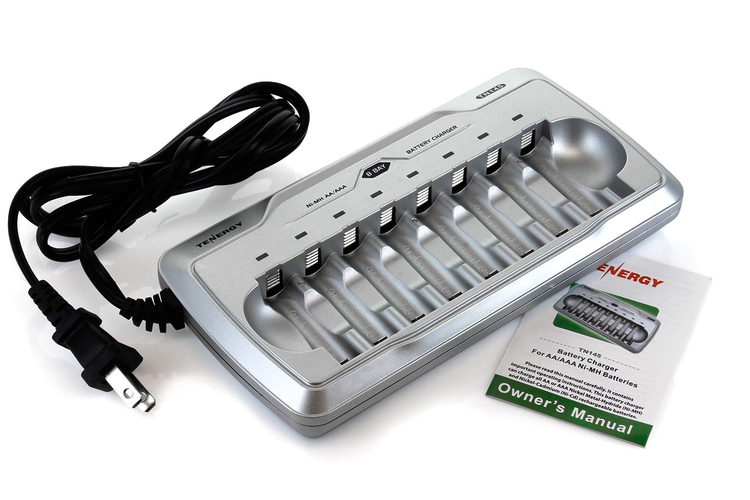 Tenergy TN145 8-Slot Smart Battery Charger for AA/AAA NiMH NiCd Rechargeable Batteries with LED Indicators - Perfect for Home, Office, and Travel Use