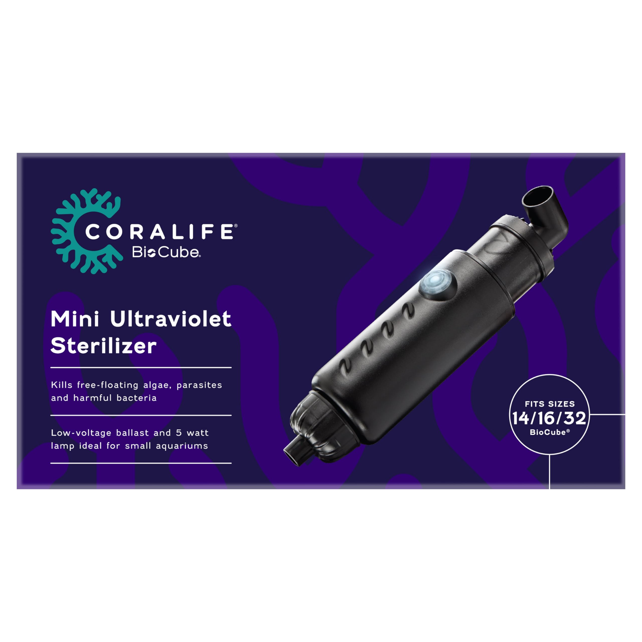 Coralife Mini Turbo-Twist UV Sterilizer for Saltwater Aquariums & BioCubes - Marine Fish Tank Water Purifier for Crystal Clear Water | Ideal for Nano Reefs & Small Aquarium Setups
