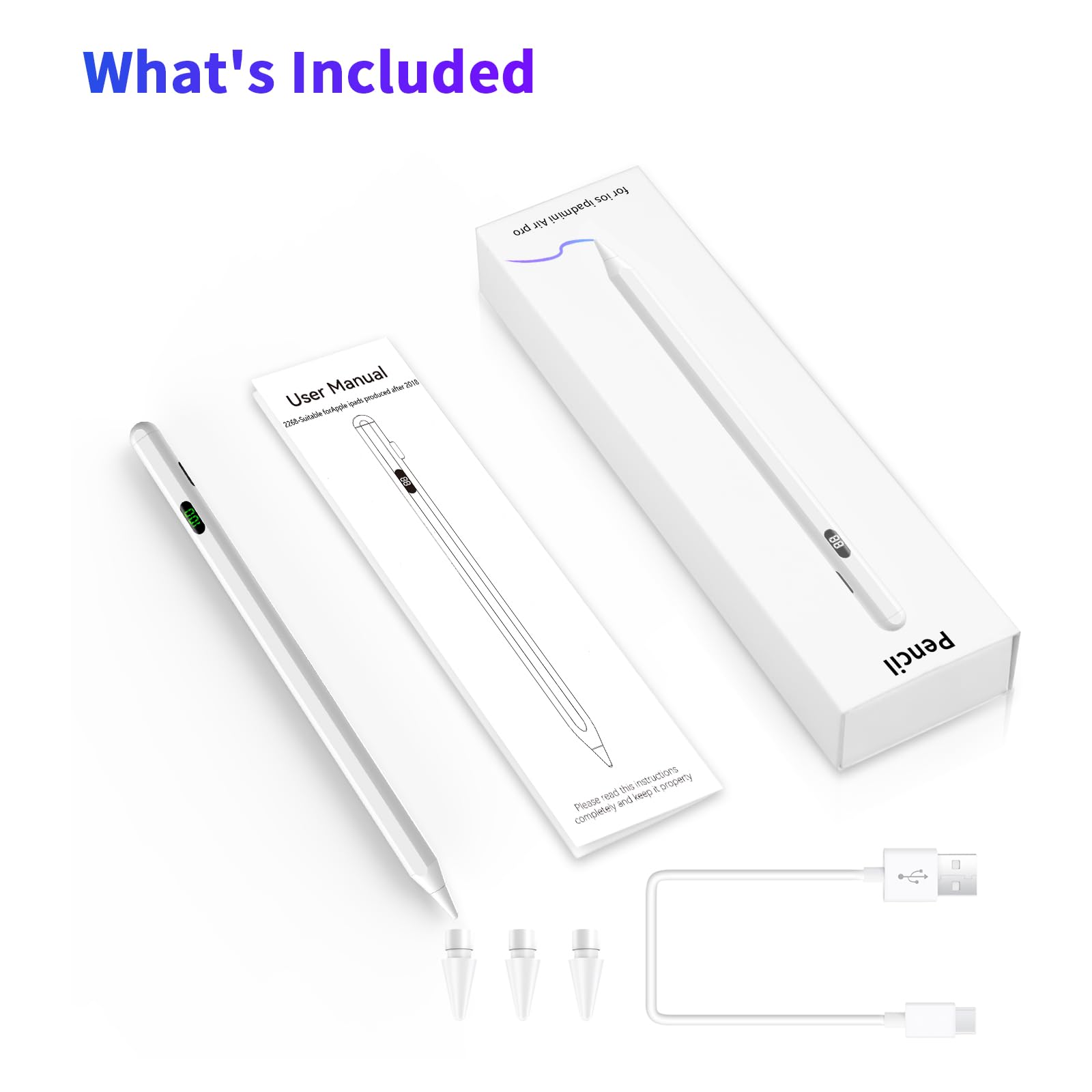 Premium Stylus Pen for iPad Pro & Air (13/12.9/11 inch) - Magnetic Attachment, Battery Indicator & Palm Rejection Technology - Perfect for Digital Art, Note Taking & Professional Work
