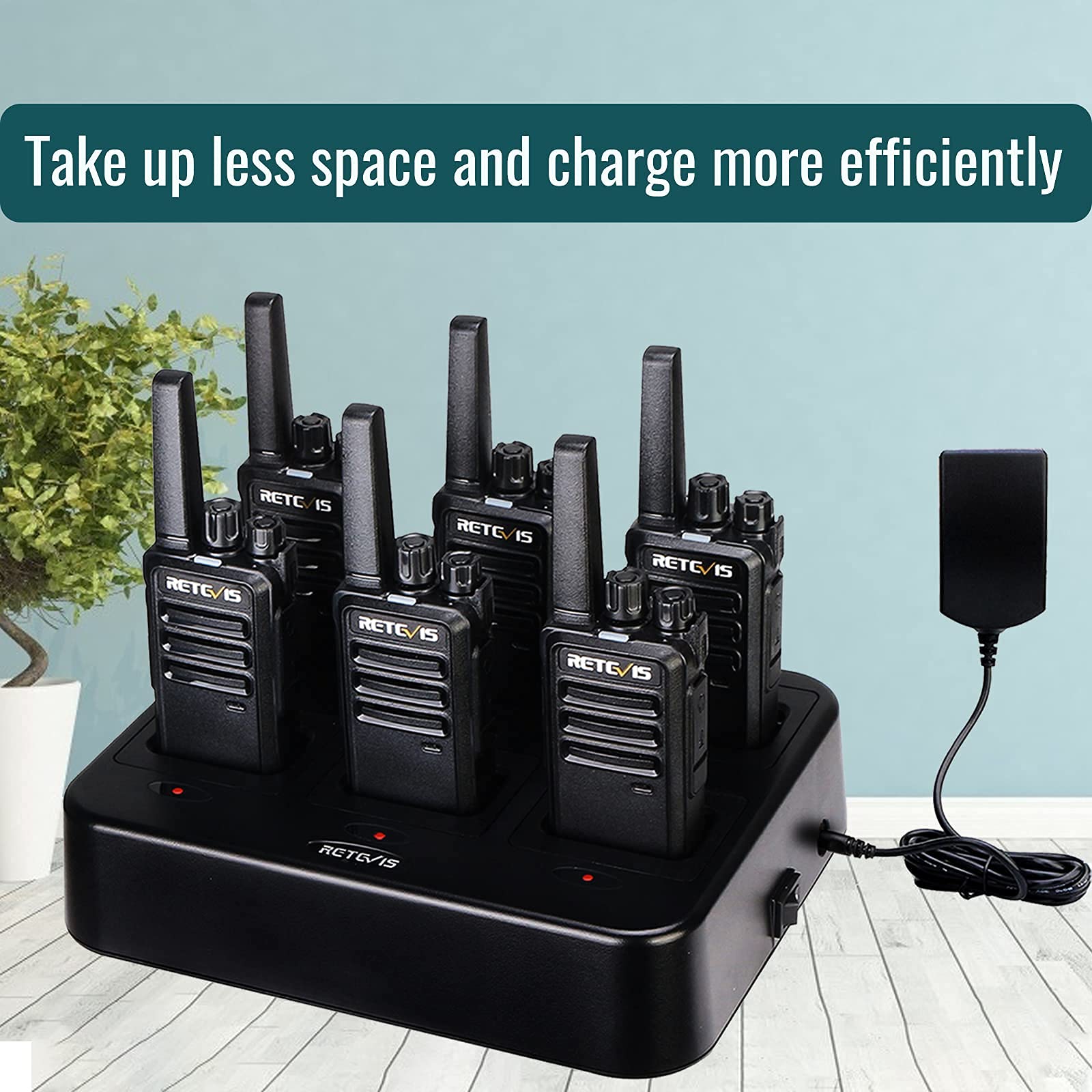 Retevis RT68 Rechargeable Walkie Talkies 6 Pack with Earpiece - Long Range FRS Two-Way Radios, Hands Free Communication, 6-Way Multi Unit Charger - Durable Portable Radios for Adults, School, Church, Camping, Hiking & Outdoor Activities