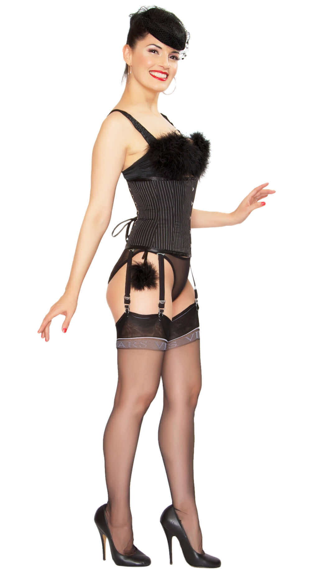 Playgirl Steel Boned Pinstripe Cincher Corset - Black Waist Trainer for Women | Perfect for Burlesque, Cosplay & Evening Wear