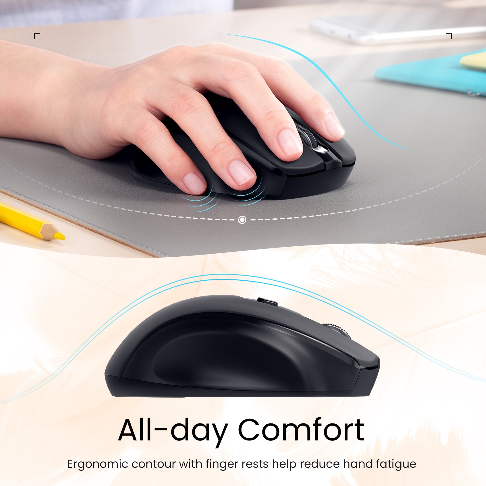 2.4G Wireless Optical Mouse with USB Receiver - Ergonomic Design for Laptop, PC, Gaming & Office Use (Black)