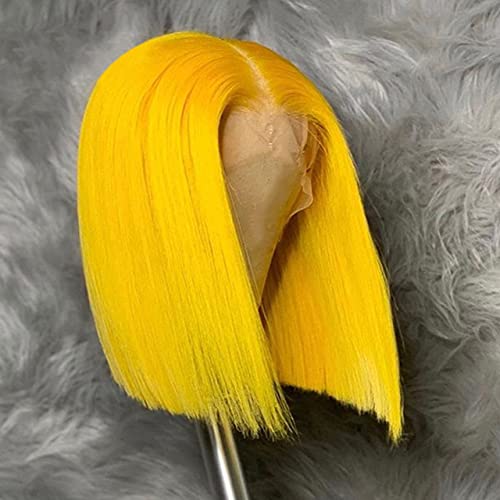 13x4 HD Transparent Lace Brazilian Virgin Human Hair Bob Wig - Pre Plucked Bleached Knots, 180% Density, Glueless Short Cut 14inch with Baby Hair | Perfect for Cosplay, Halloween, Daily Fashion & Protective Styling