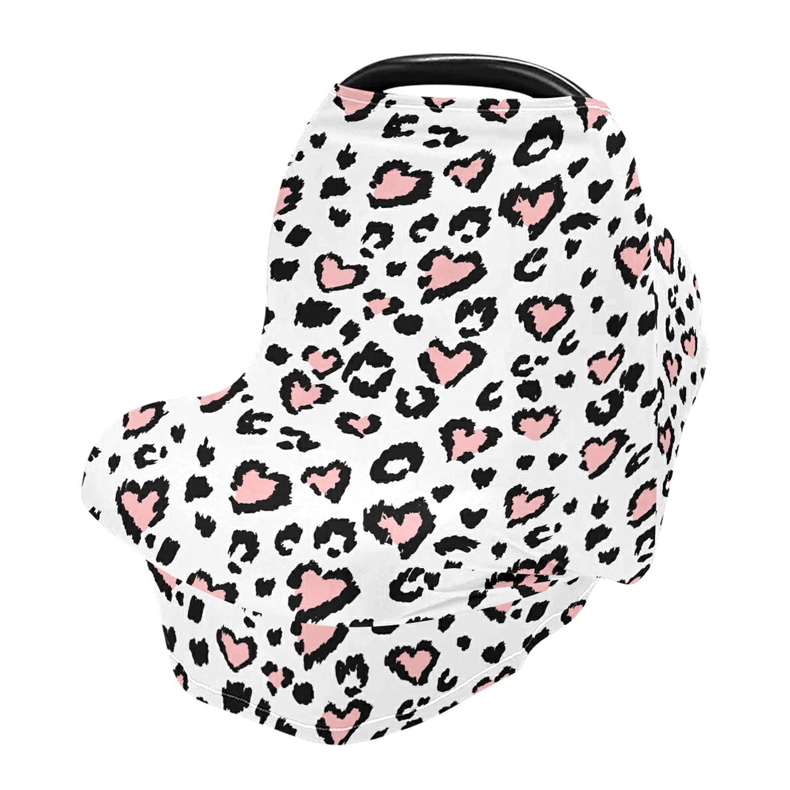 Leopard Print Pink Heart Baby Car Seat Cover & Nursing Cover - Soft, Breathable & Stylish for Infants & Toddlers - Perfect for Strollers, Shopping Carts & Breastfeeding in Public