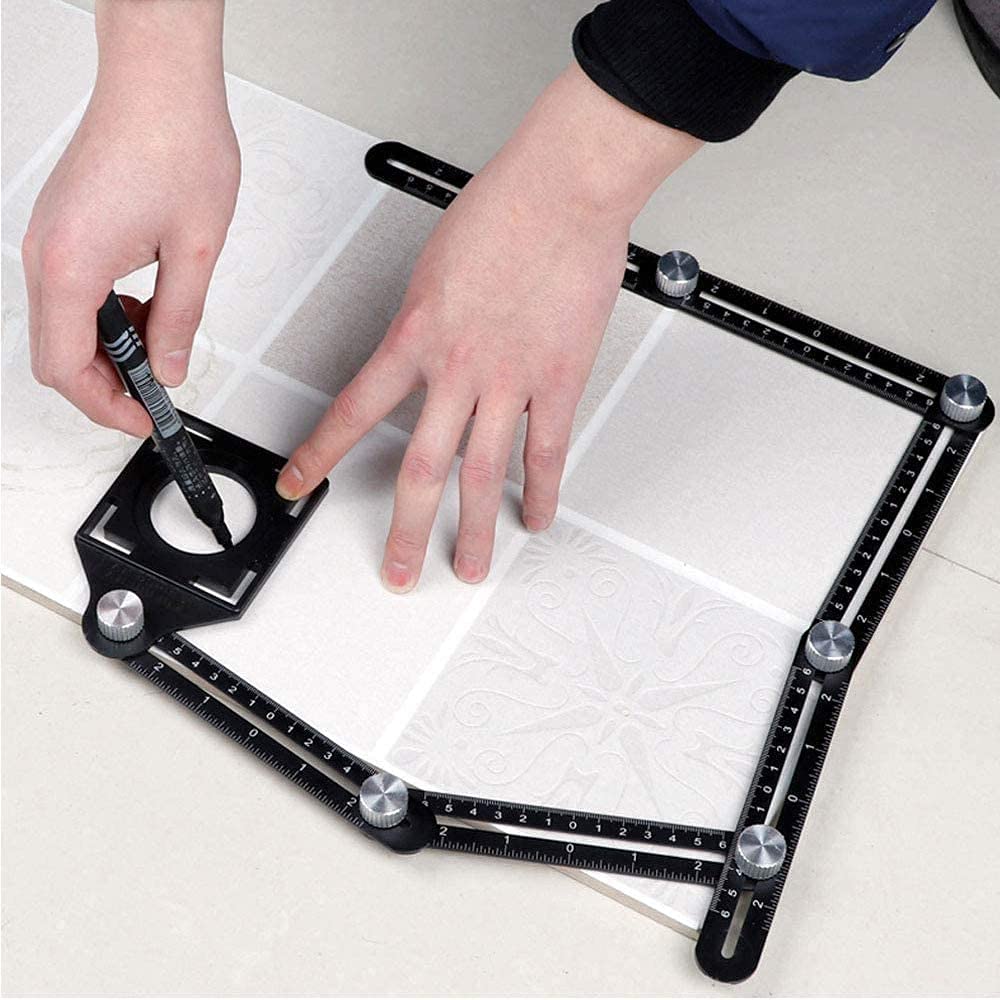 Universal Ceramic Tile Hole Locator - 6-Fold Stainless Steel Multifunctional Masonry Ruler Tool (2 Pack) - Perfect for Tile Installation, Bathroom & Kitchen Renovations