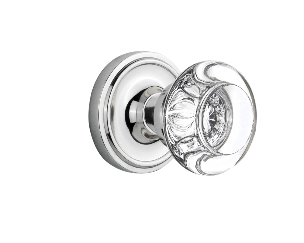 Nostalgic Warehouse 712394 Double Dummy Bright Chrome Classic Rosette with Round Clear Crystal Glass Knob - Vintage Cabinet Hardware for Kitchen & Bathroom Doors, Dressers & Furniture Restoration