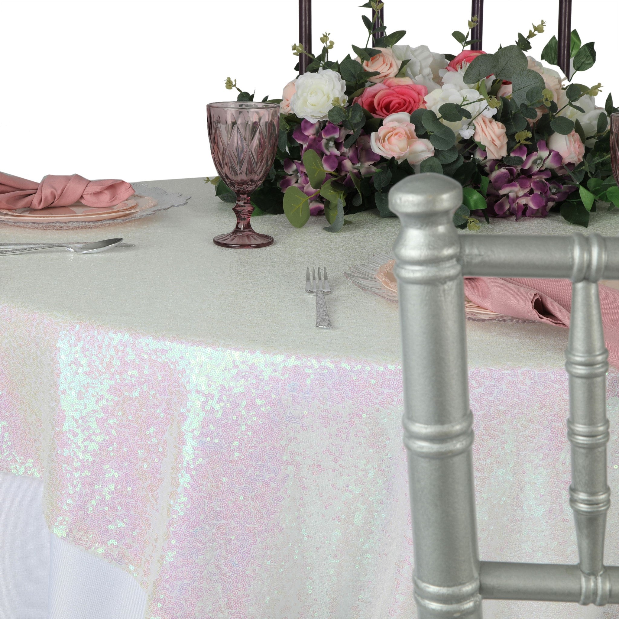 Glitz Sequin Mesh Net Table Overlay Topper 72x72 Inch Square Iridescent White - Perfect for Wedding Decor, Party Table Cover, and Holiday Dining Decorations
