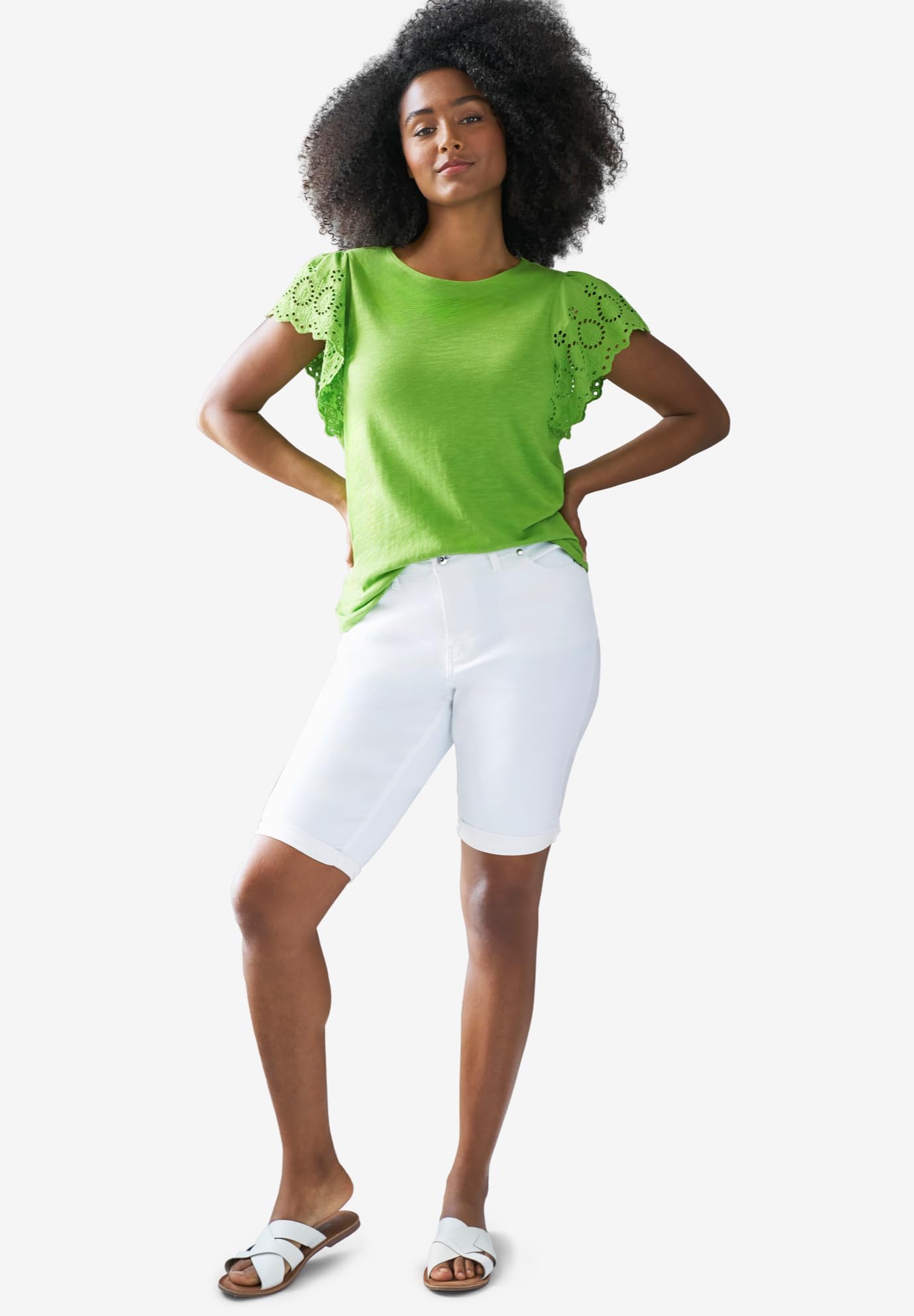 Ellos Women's Plus Size Denim Bermuda Shorts - High Waisted Stretch Comfort Fit for Summer & Casual Wear | Perfect for Beach, Travel & Everyday Outfits