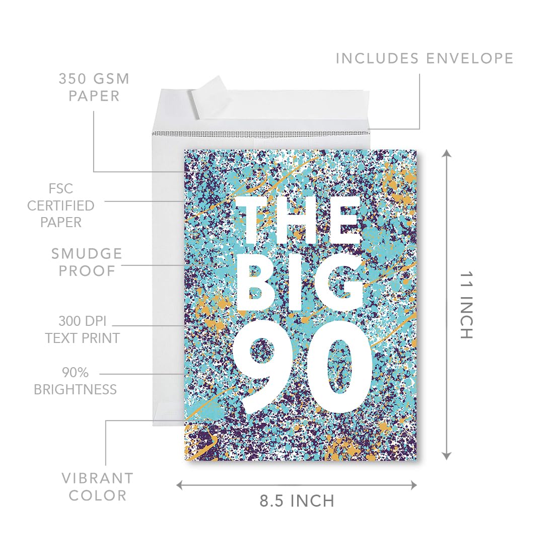 Funny Jumbo Birthday Card for 90th Birthday - 8.5x11 Inch Greeting Card with Envelope - Perfect for Milestone Celebrations & Humorous Gifts