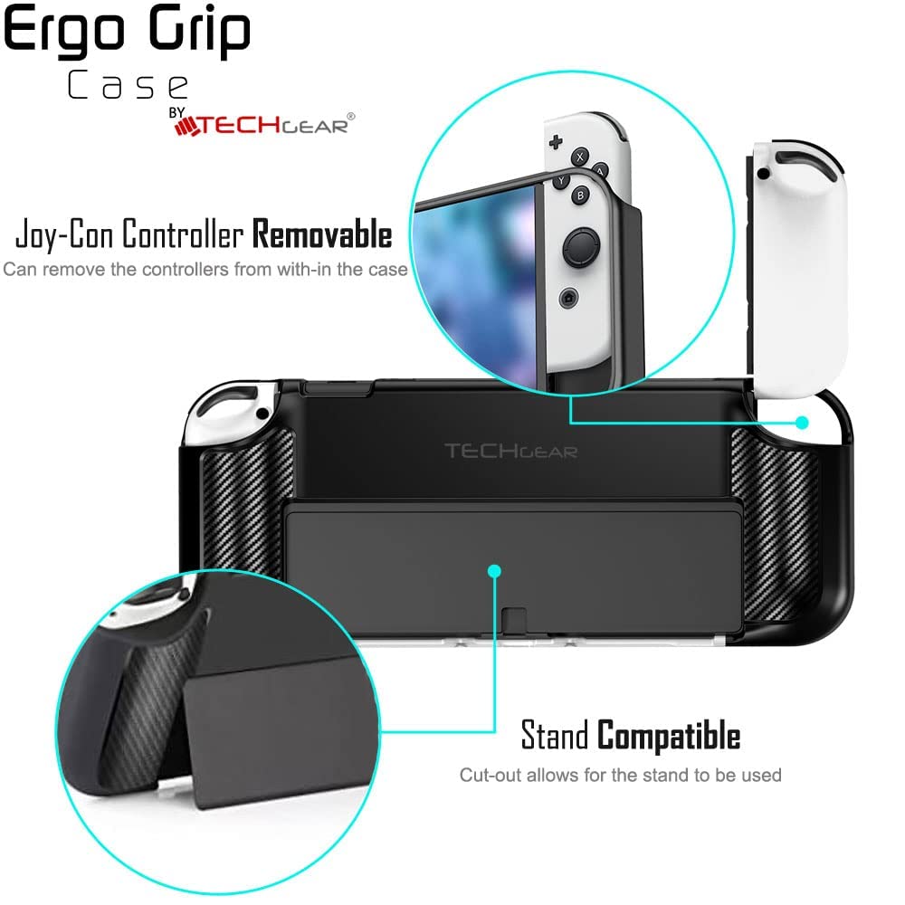 Premium Ergonomic Grip Case for Nintendo Switch OLED - Soft TPU Silicone Protective Cover with Comfort Padded Handles | Joy-Con Compatible, Lightweight & Durable Stand | Perfect for Gaming, Travel & Long Play Sessions