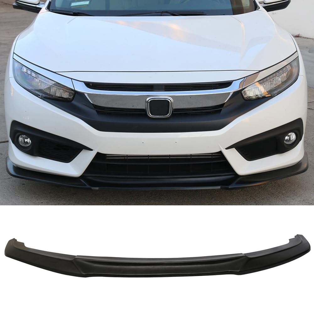 IKON MOTORSPORTS Front Bumper Lip Splitters & Side Skirts for 2016-2018 Honda Civic | Unpainted Chin Spoiler | Aggressive Styling Upgrade | Perfect for Car Enthusiasts & Street Racing