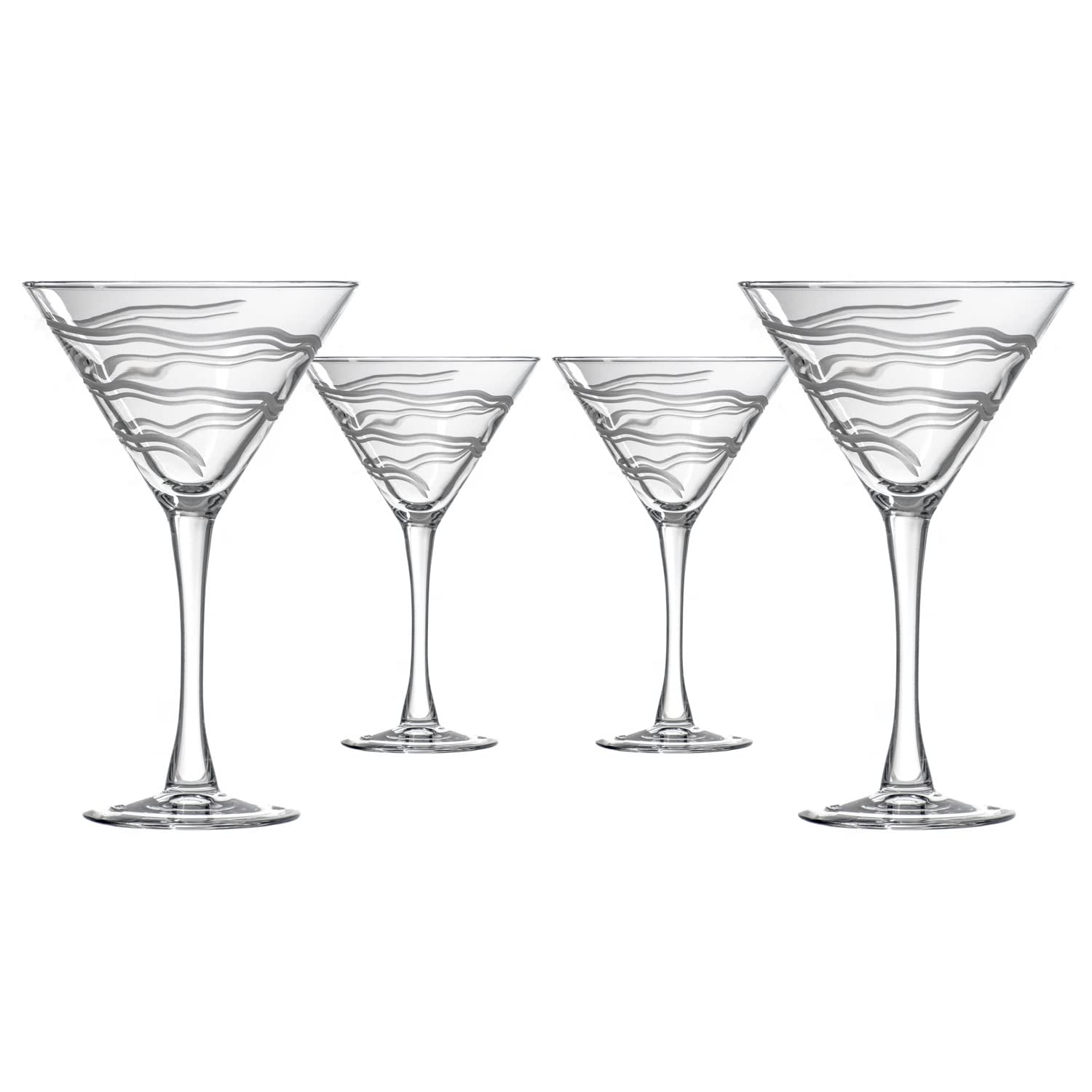 Rolf Glass Good Vibrations Martini Glass Set - 4 Premium Stemmed Cocktail Glasses | Lead-Free Crystal with Diamond-Wheel Engraving | Made in USA | Perfect for Parties, Weddings & Home Bar Decor