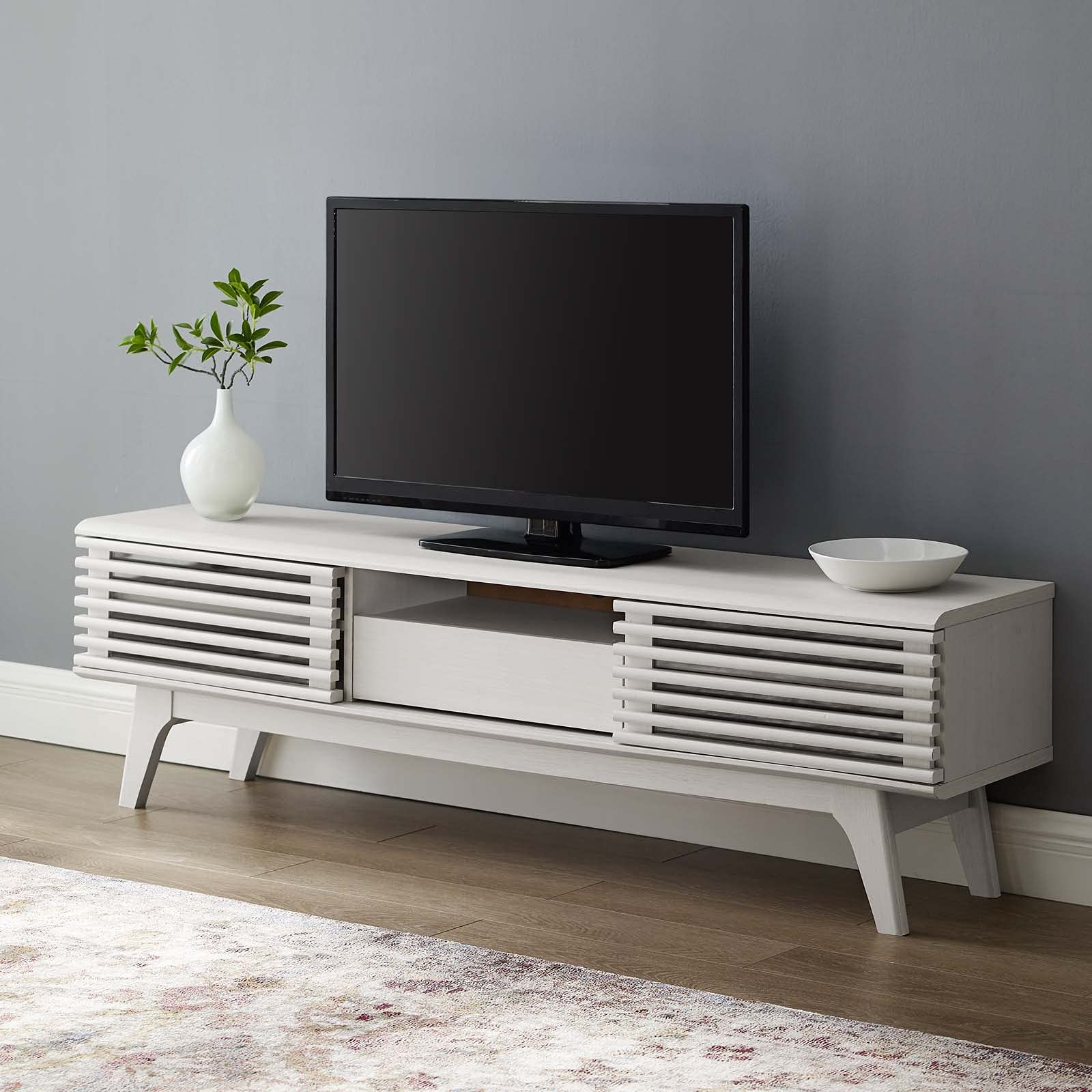 Modern White Wood TV Stand Console Table - Contemporary Media Entertainment Center for Living Room, Lounge, Hotel Lobby & Hospitality Spaces