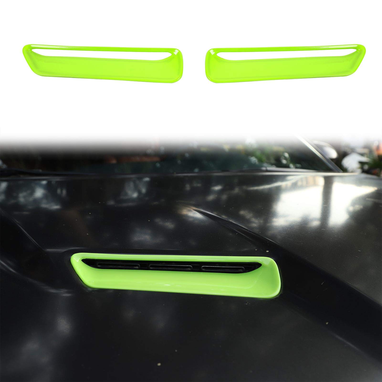 2015-2025+ Dodge Challenger ABS Green Hood Scoop & Vent Air Intake Outlet Trim - 2pcs Exterior Accessories | Enhanced Engine Cooling & Aggressive Styling for Muscle Cars