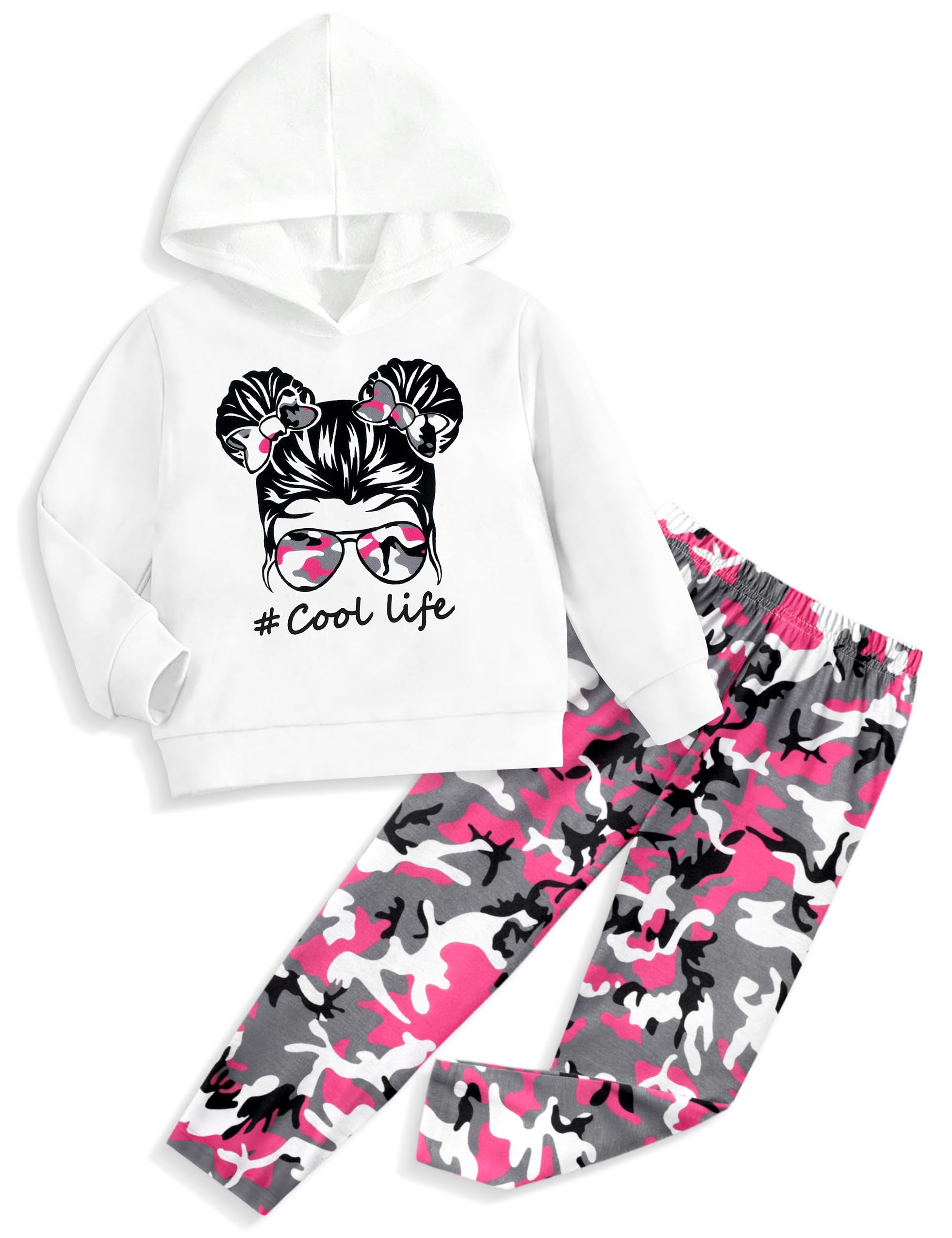 **Cute Printed Hoodie & Camo Leggings Set for Girls 3-7 Years - Toddler Sweatshirt & Sweatpants Outfit for Playdates, School & Casual Wear**