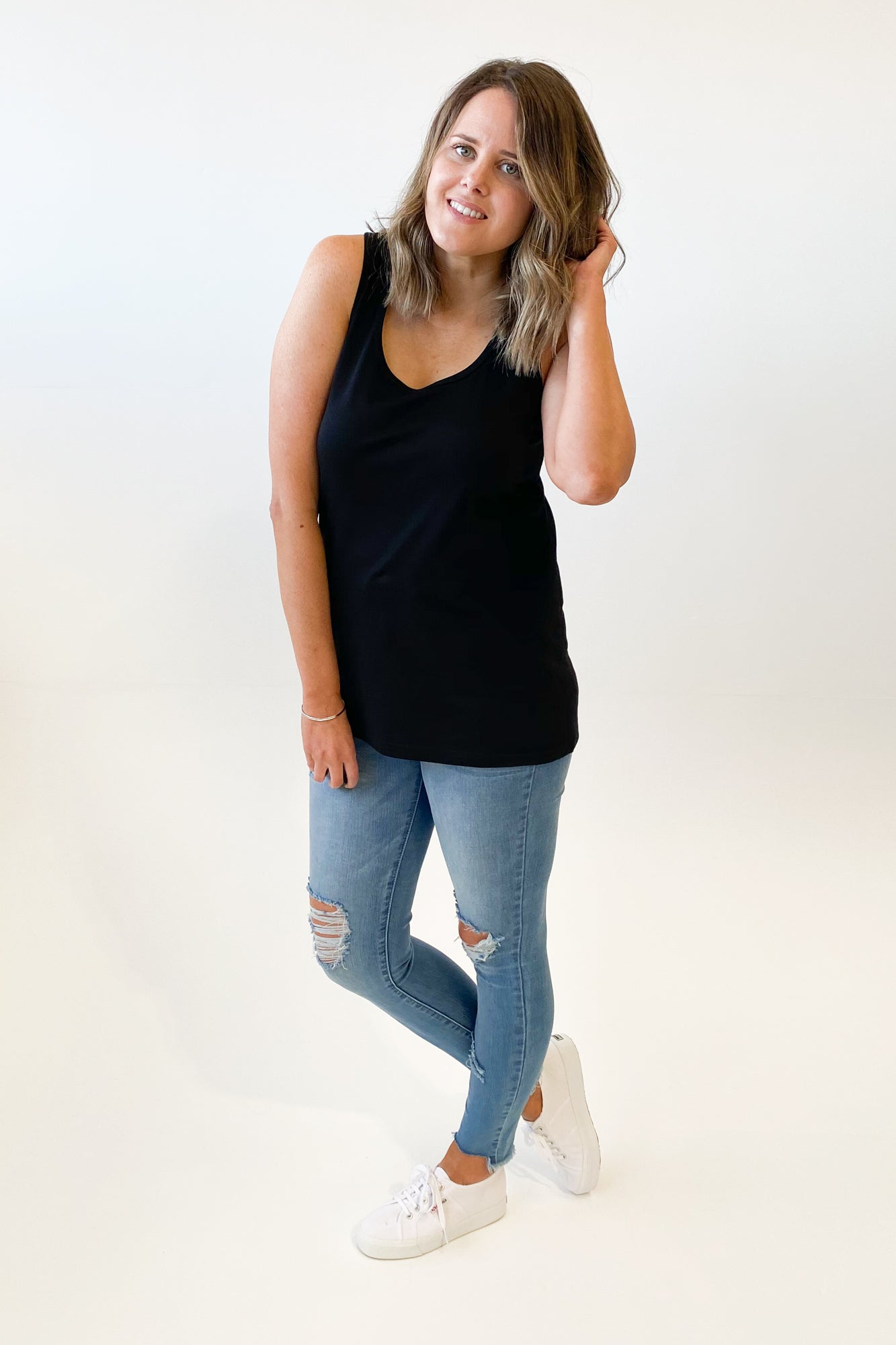 AS Colour Tulip Singlet for Women - Soft Cotton Sleeveless Tank Top in Black - Perfect for Layering, Gym, Yoga & Casual Wear
