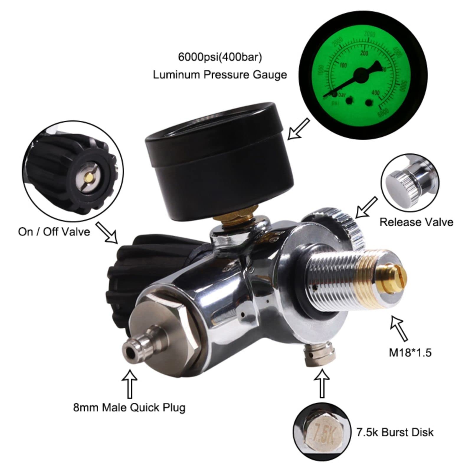 TUXING 4500psi 6.8L Carbon Fiber PCP Air Tank with Adjustable Regulator & Pressure Gauge - Perfect for Paintball, Scuba Diving, and Air Rifle Shooting