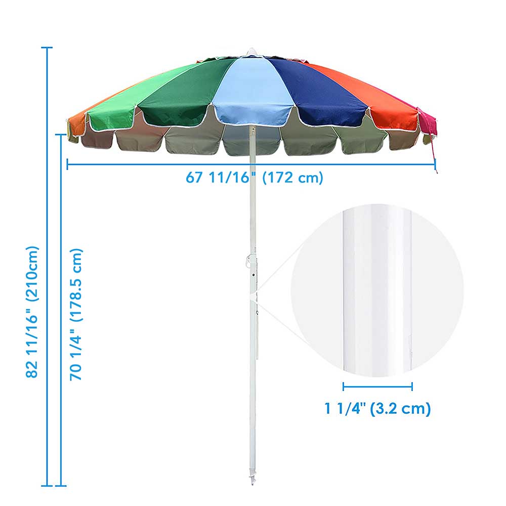 7 Ft Tilt Outdoor Rainbow Beach Umbrella with Sand Anchor - Perfect for Patio, Poolside, Backyard & Beach Sun Protection