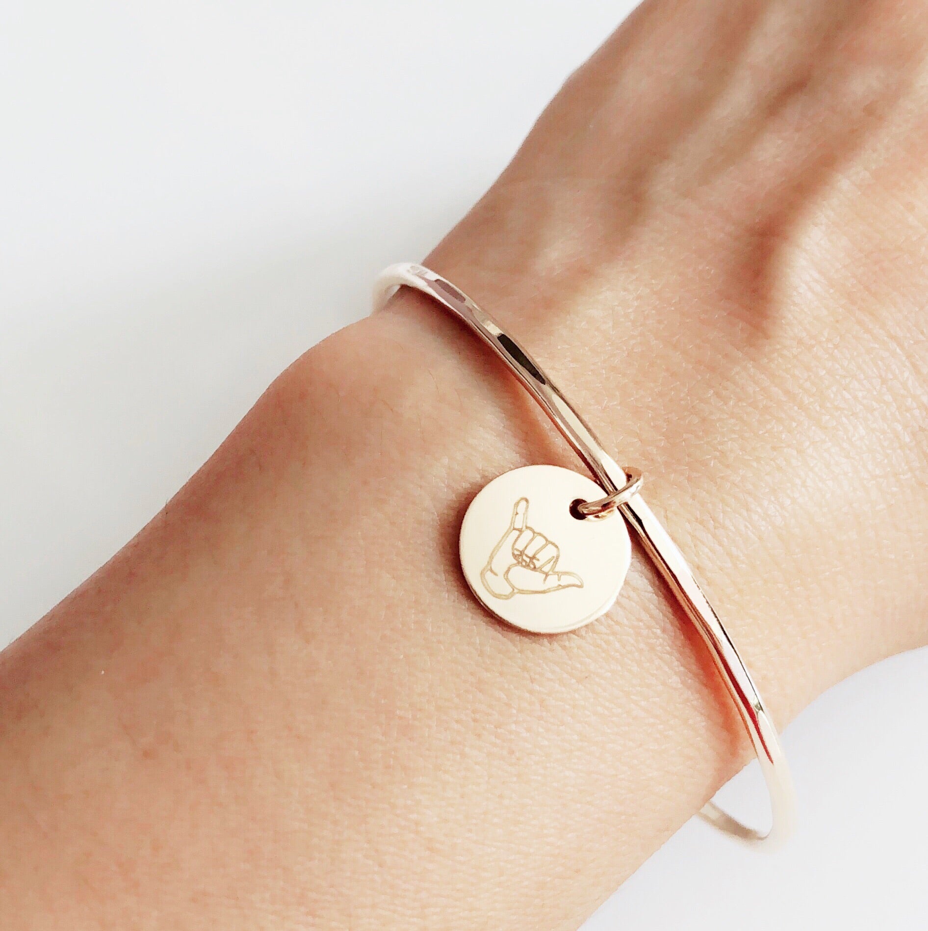 HALEY Shaka Charm Bangle Bracelet (B542) - Hawaiian Style Jewelry for Women, Perfect for Beach, Summer, and Boho Fashion