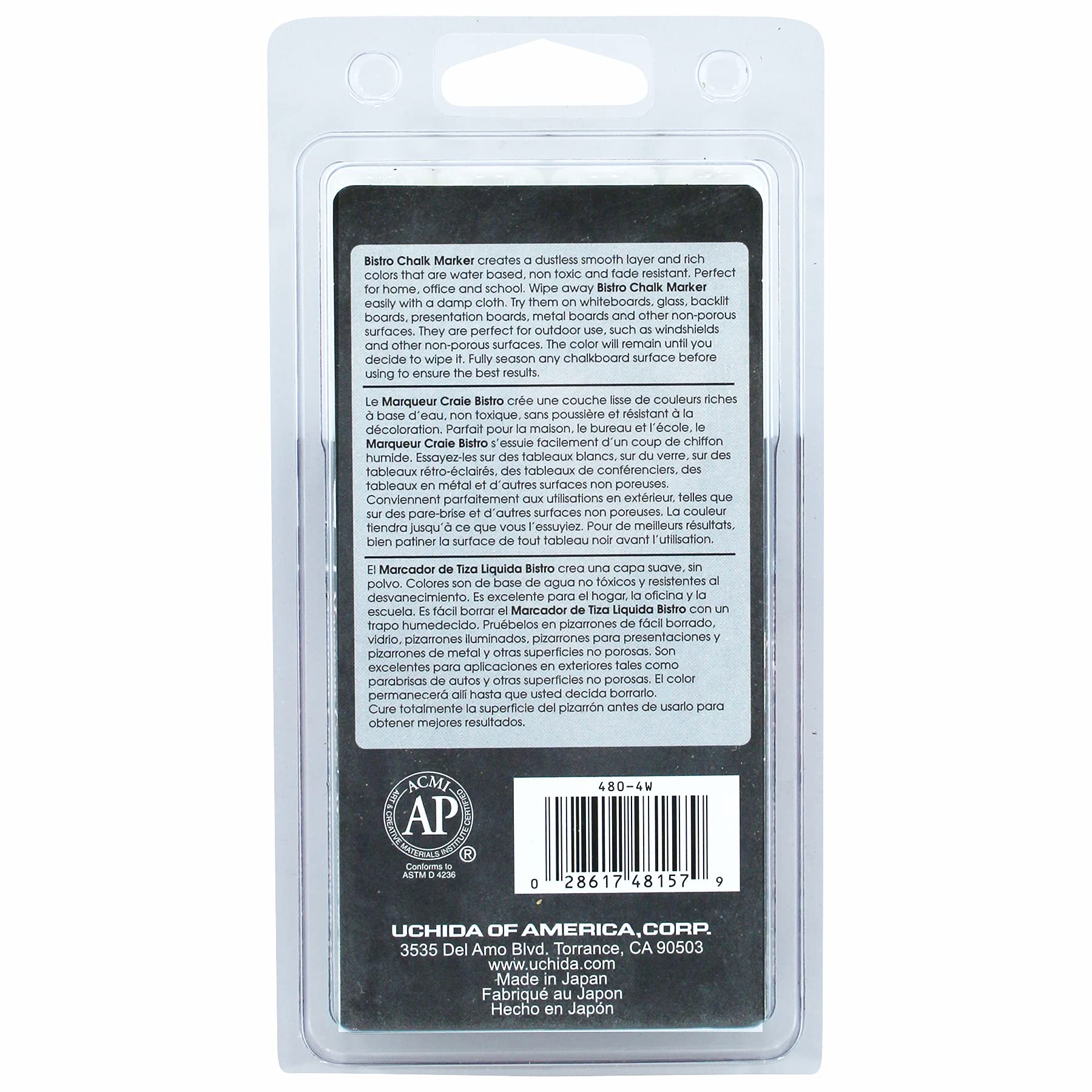 UCHIDA 4-Pack White Broad Tip Bistro Chalk Markers - Perfect for Restaurants, Cafes, Chalkboard Signs & Menu Writing