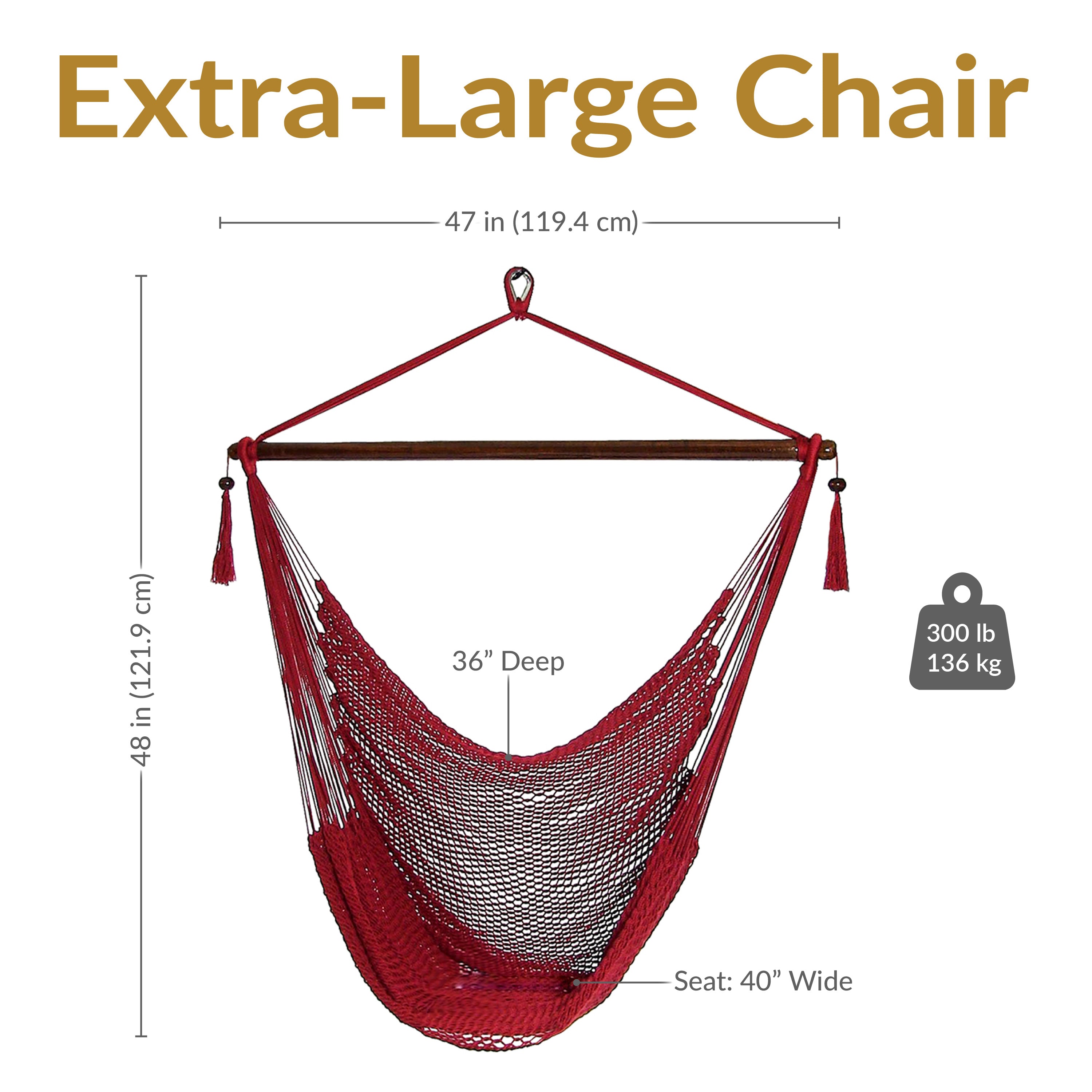 Extra Large Caribbean Polyester Rope Hammock Chair for Outdoor Relaxation - Perfect for Backyard, Patio, Poolside & Beach Lounging