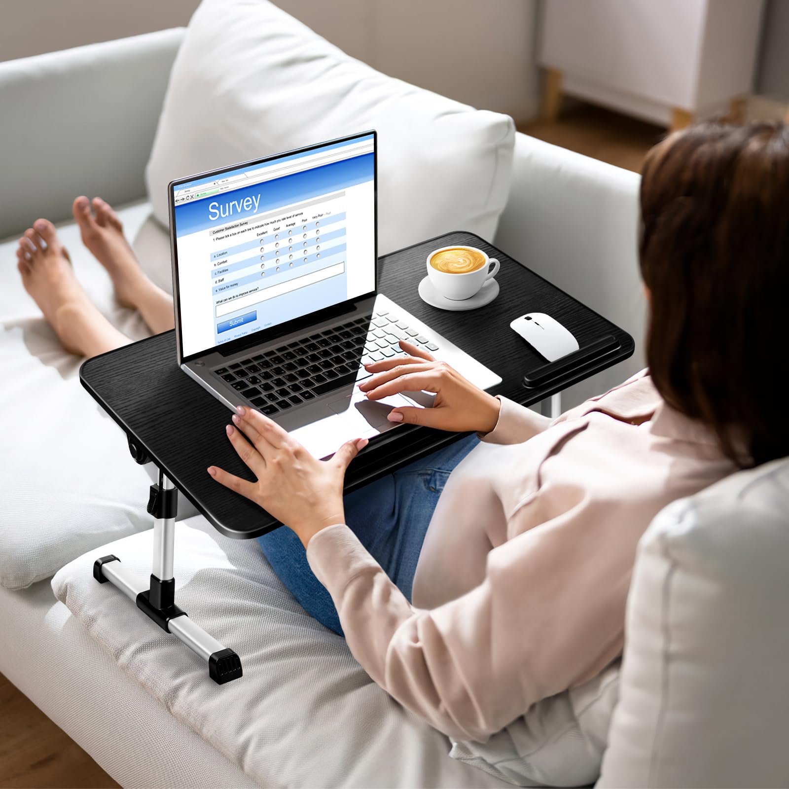 Adjustable Laptop Lap Desk with Cooling Fan & Storage Drawer - Ergonomic Bed Table for 17.3
