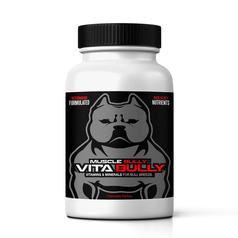 Premium Bully Breed Vitamins for Pit Bulls, American Bullies, Bulldogs - USA Made Multivitamin Supplement with Essential Nutrients (60 Chewable Tablets) - Supports Joint Health, Skin & Coat for Active Dogs