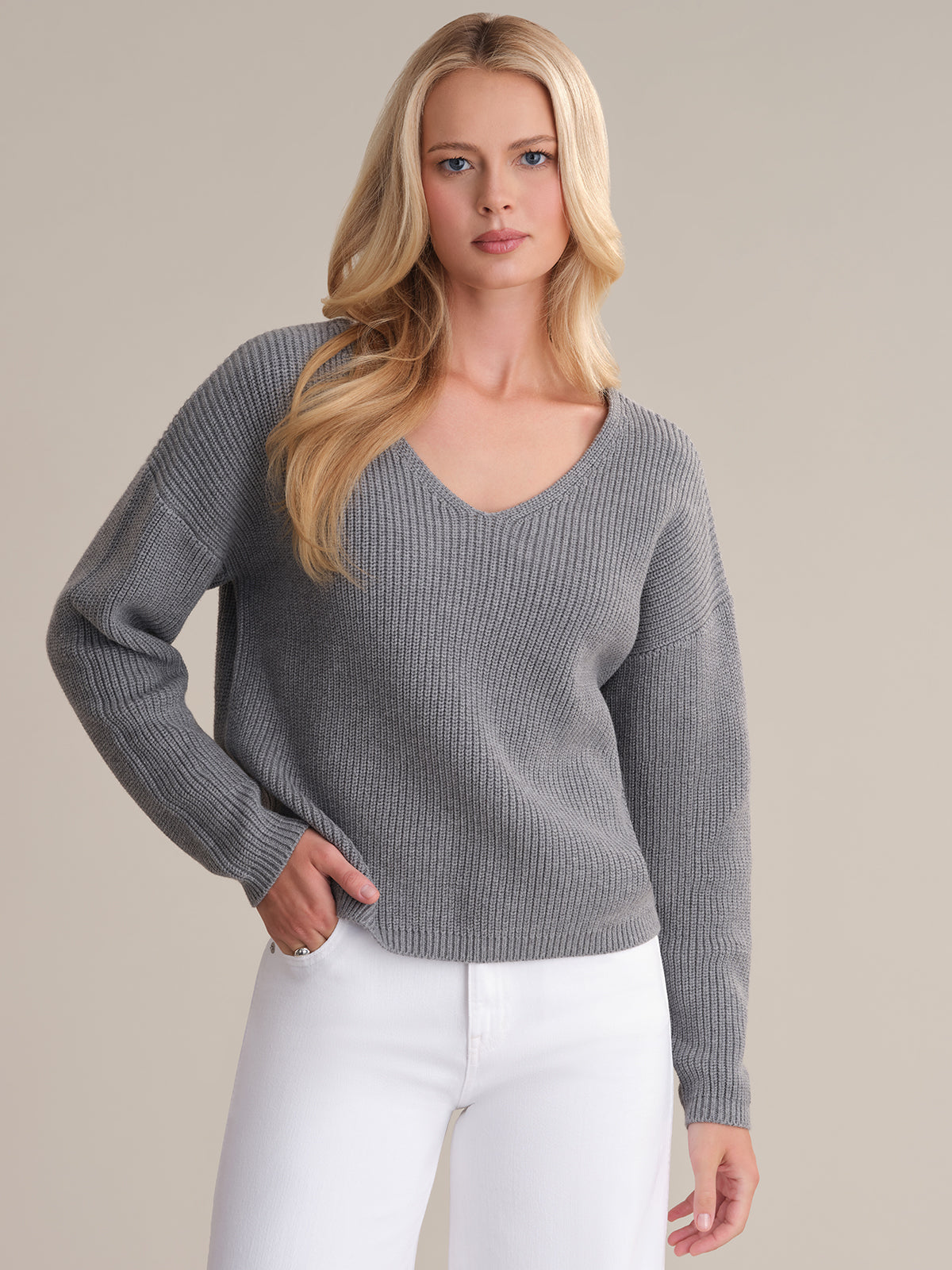 Ava Women's V-Neck Shaker Stitch Cotton Sweater - Soft Casual Knit Pullover for Fall & Winter - Perfect for Office Wear, Date Nights and Cozy Weekends