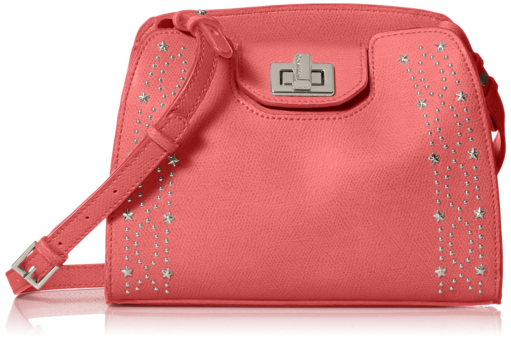 Calvin Klein Clementine Mercury Leather Crossbody Bag with Celestial Stud Embellishments - Stylish Shoulder Purse for Women, Perfect for Date Night, Work & Travel