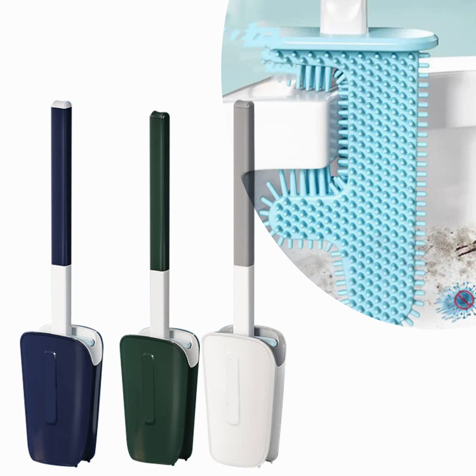 Long Handle Silicone Toilet Brush with Holder - No Dead Corner Cactus Design, Non-Slip Bathroom Cleaning Tool for Tight Spaces, Compact Wall Mounted Toilet Bowl Brush (Green) - Perfect for Small Bathrooms & Hard-to-Reach Areas