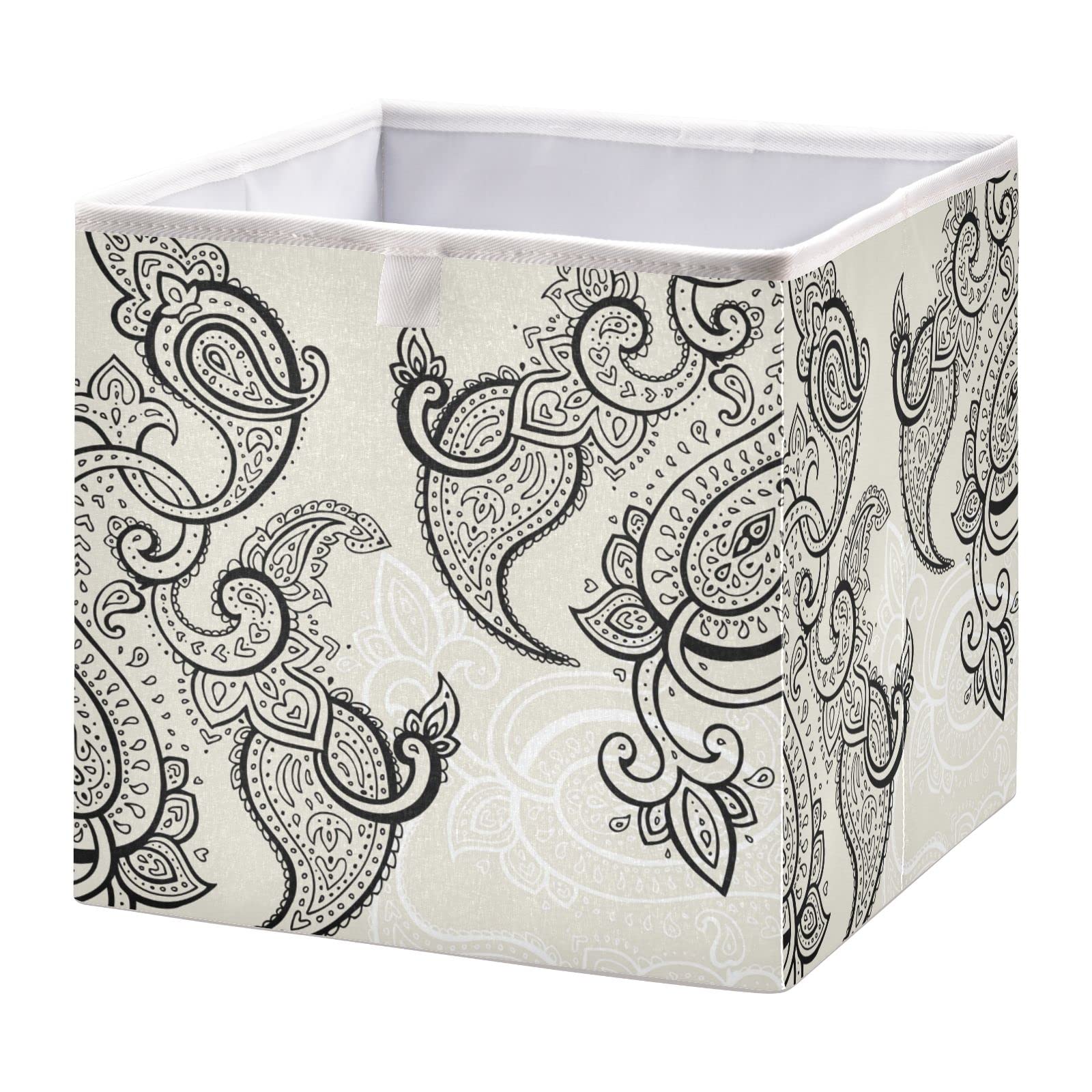 WELLDAY Foldable Storage Basket 11x11x11 Inches - Grey Paisley Pattern Cube Bin for Home Organization | Perfect for Toys, Books, Shelves, Closet, Laundry & Nursery Decor | Space-Saving Storage Solution for Bedroom, Playroom and Bathroom