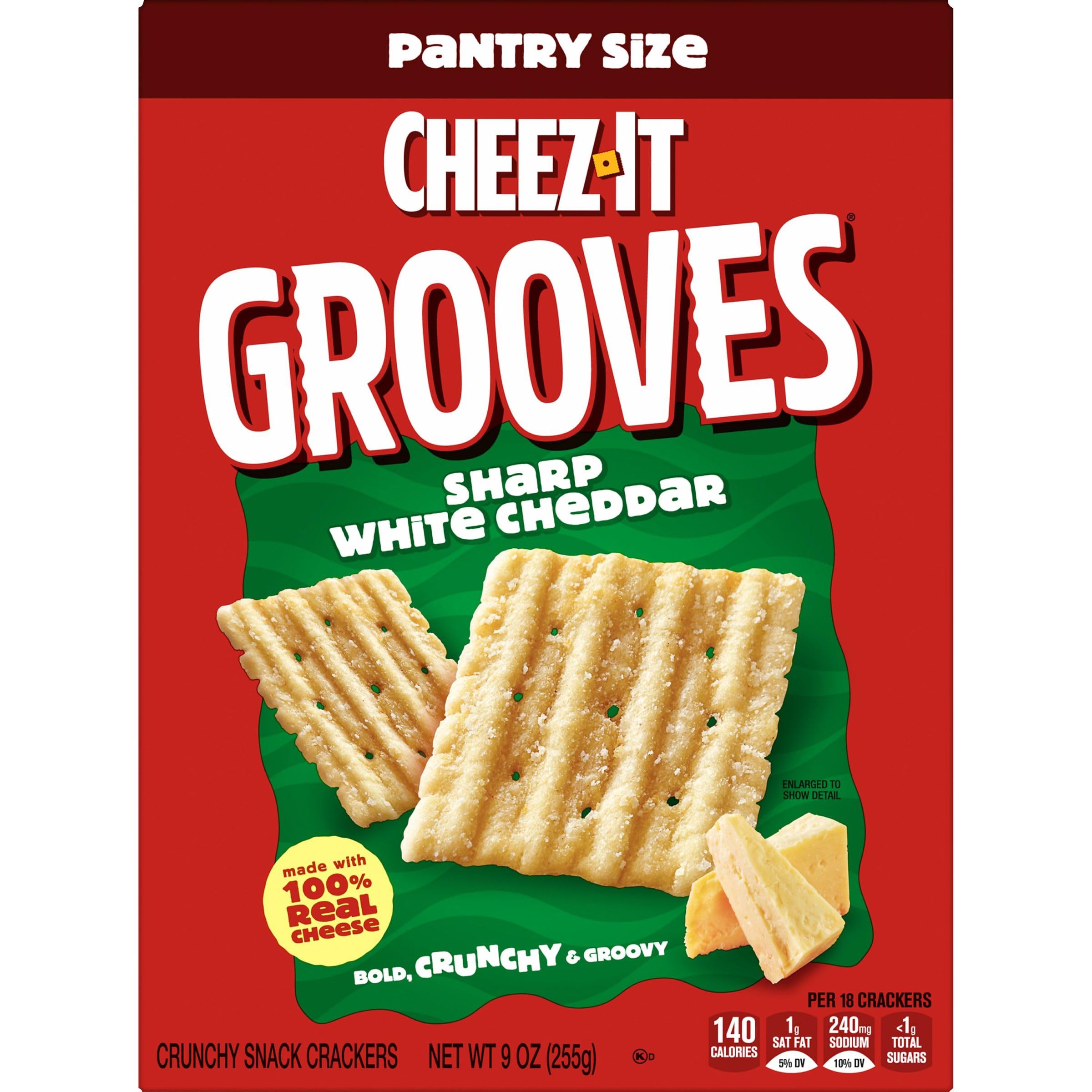 Cheez-It Grooves Crunchy Cheese Crackers - Sharp White Cheddar Flavor (9oz Box) | Perfect for School Lunches, Office Snacks & Party Platters | Delicious Cheese Snack for Kids & Adults
