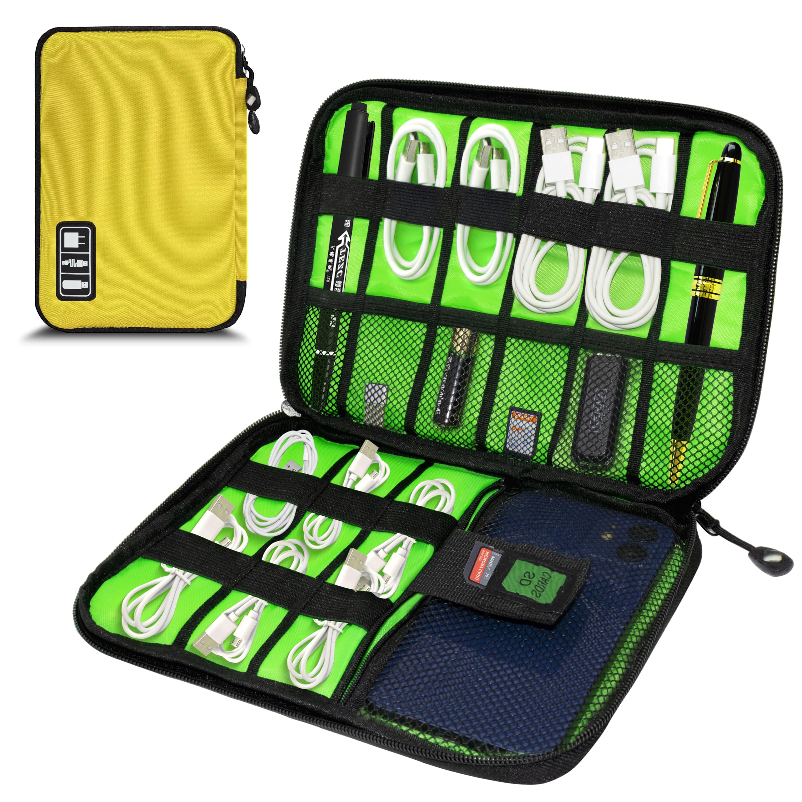 Portable Travel Cord Organizer Pouch - Electronic Cable & Charger Storage Bag for Phone Accessories, Wires & Cords (Yellow) | Perfect for Travel, Office & Home Organization