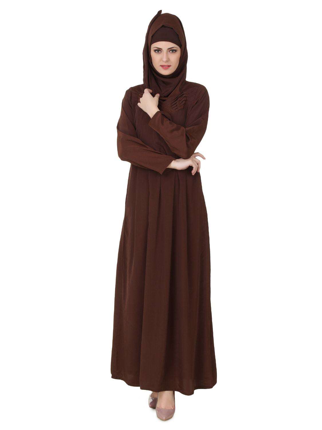 Elegant Layan Crepe Brown Abaya for Women - Modest Islamic Prayer Dress - Perfect for Mosque, Eid, and Special Occasions