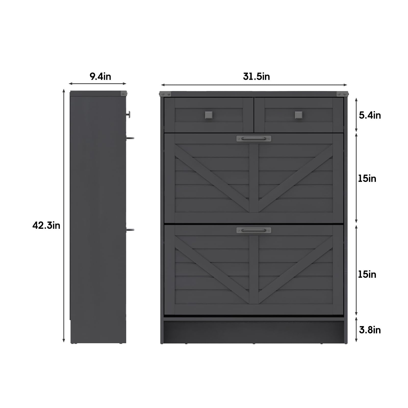 Farmhouse Style Shoe Storage Cabinet with 2 Flip Drawers & 2 Regular Drawers - Freestanding Entryway Organizer with Legs, Black - Perfect for Small Spaces, Hallway, Mudroom & Apartment Entry Organization