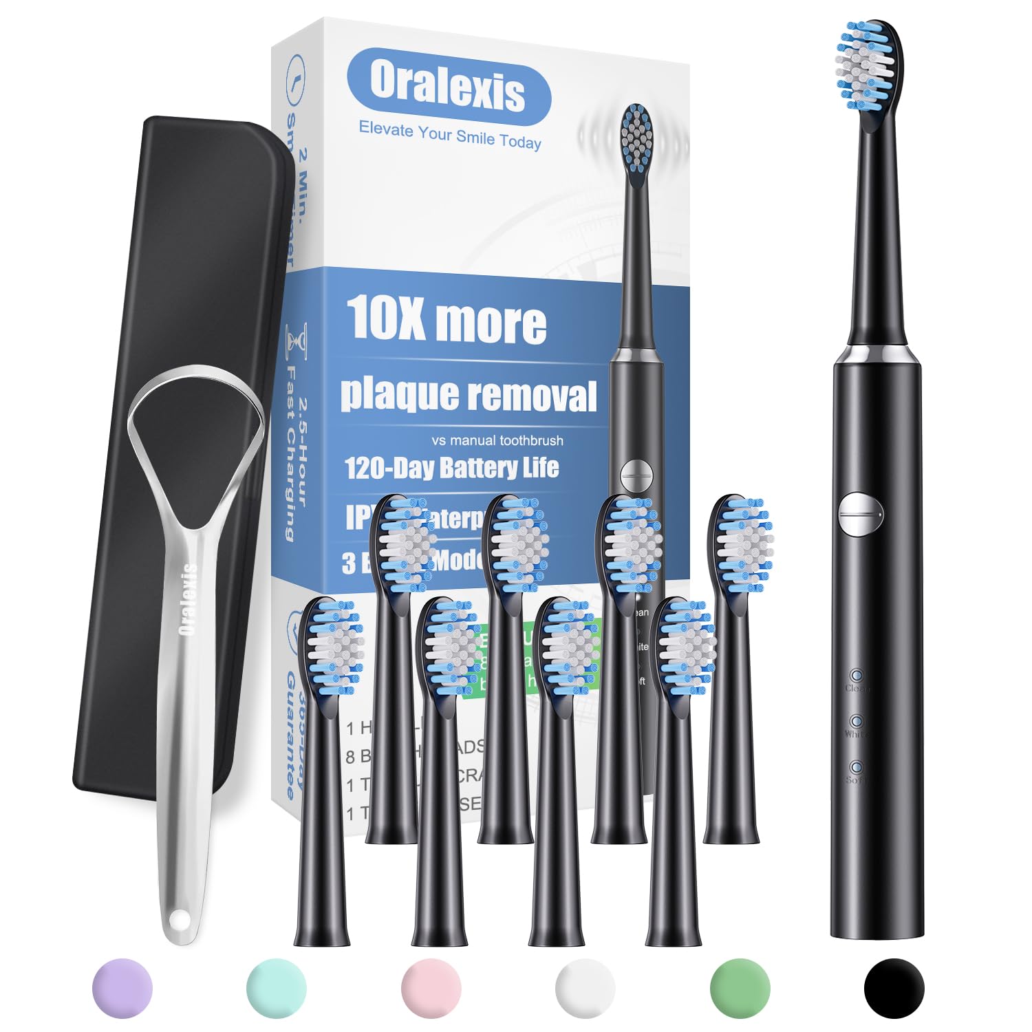 Electric Toothbrush for Adults & Kids - Sonic Deep Cleaning 40,000 VPM with 8 Brush Heads & Tongue Scraper - 120 Days Battery Life Fast Charge - Perfect for Travel, Home & Family Oral Care